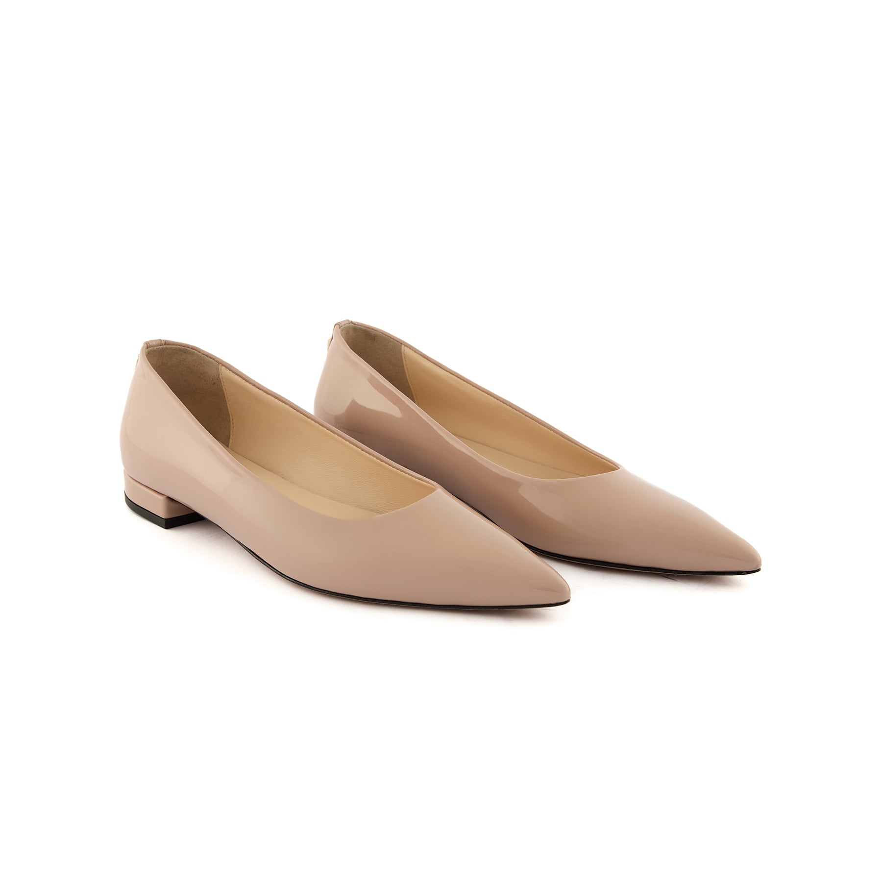 Women’s Powder Pointed-Toe Handmade Patent Calf Leather Flats W3014