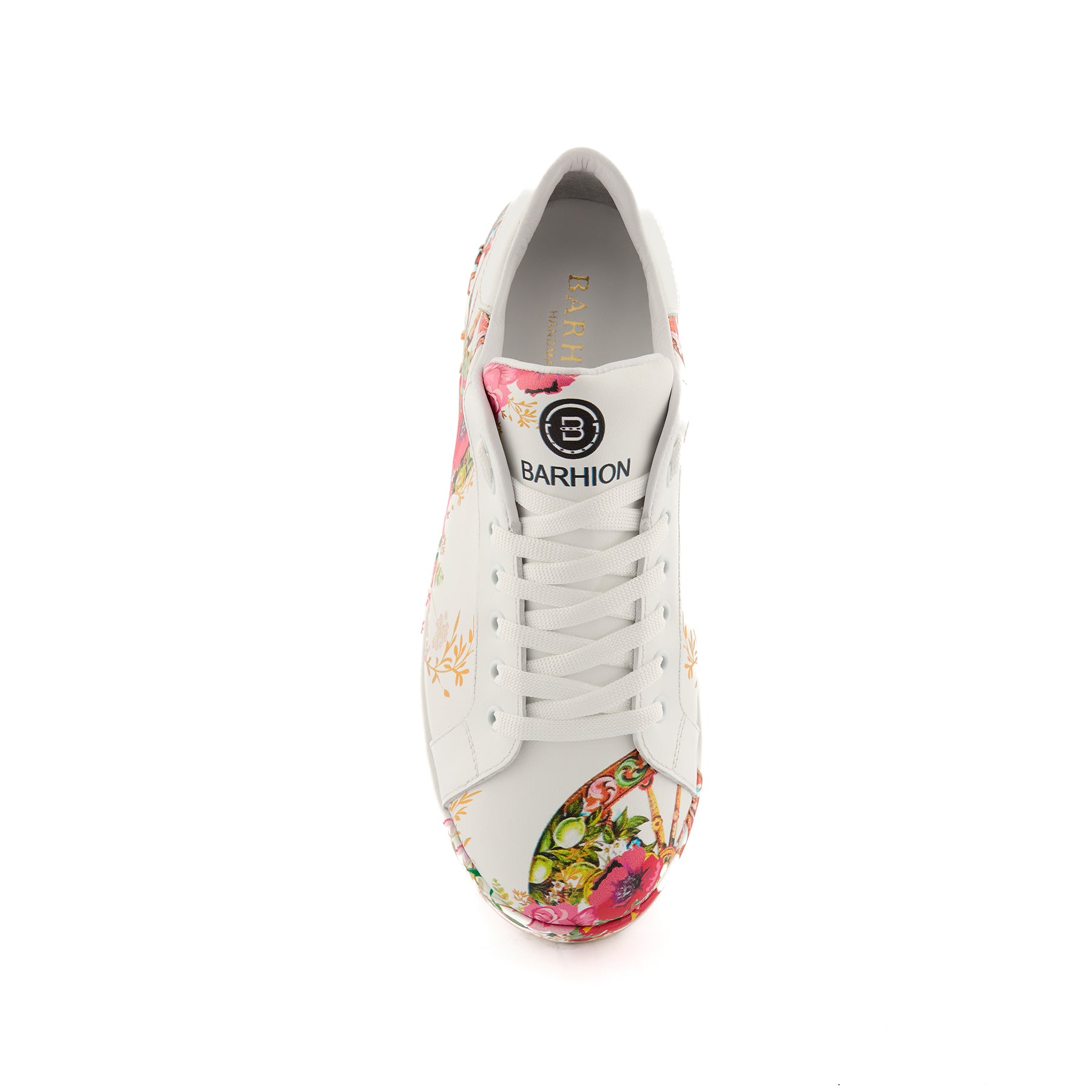 Women’s White Handmade Calf Leather Floral Painted Sneakers W5032