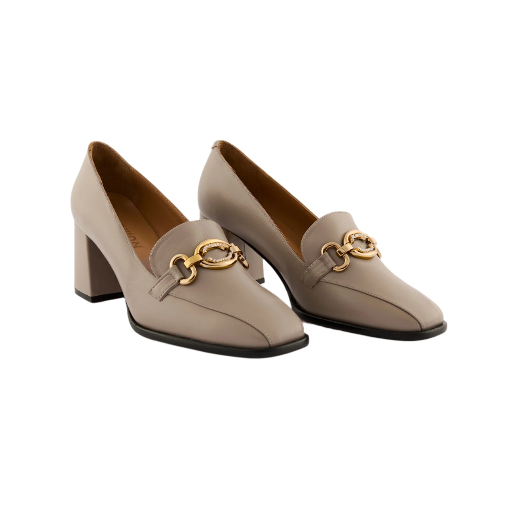 Women’s Mink Square-Toe Buckle Handmade Calf Leather Block Heels W6011