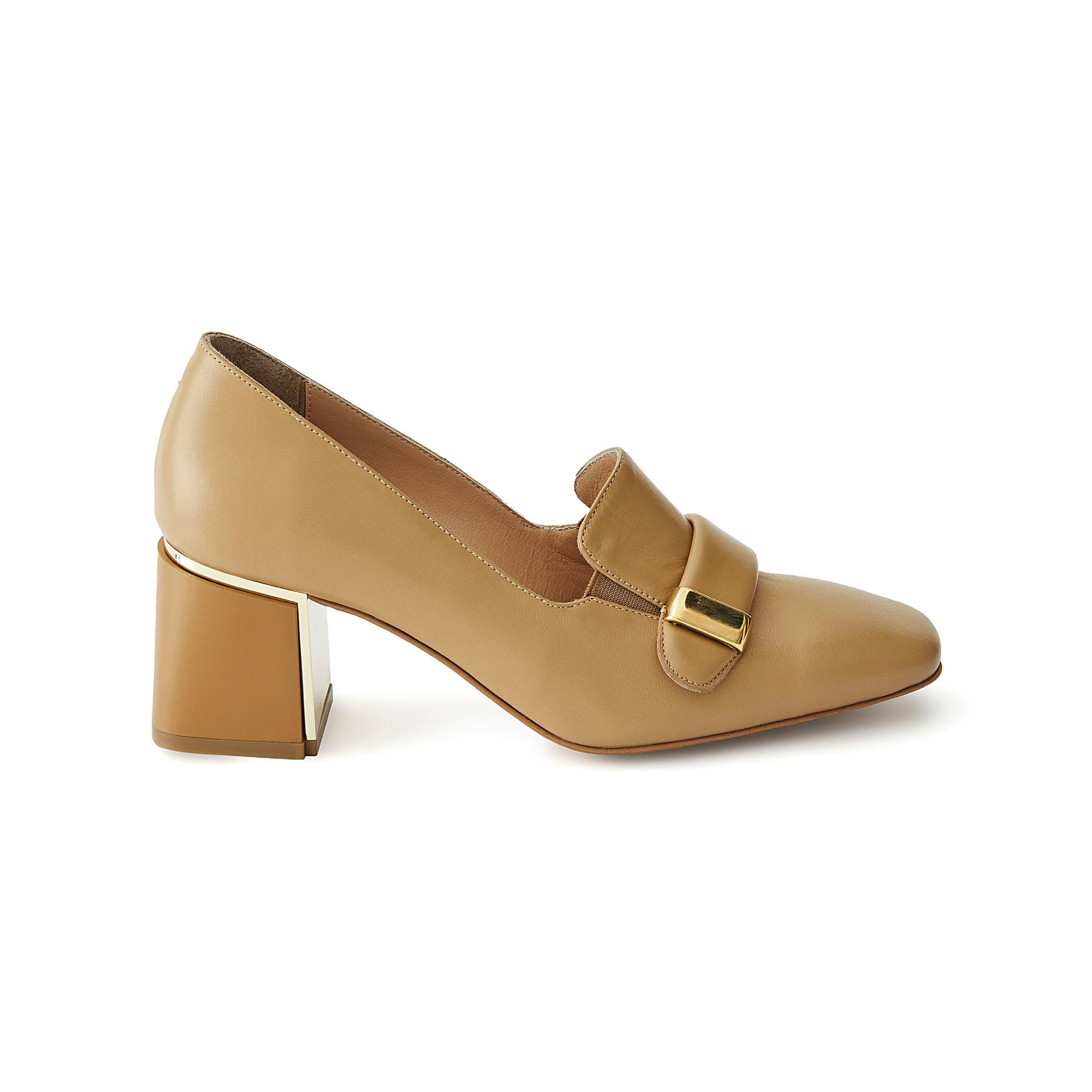 Women's Calf Leather Handmade Block Heels W1010 1