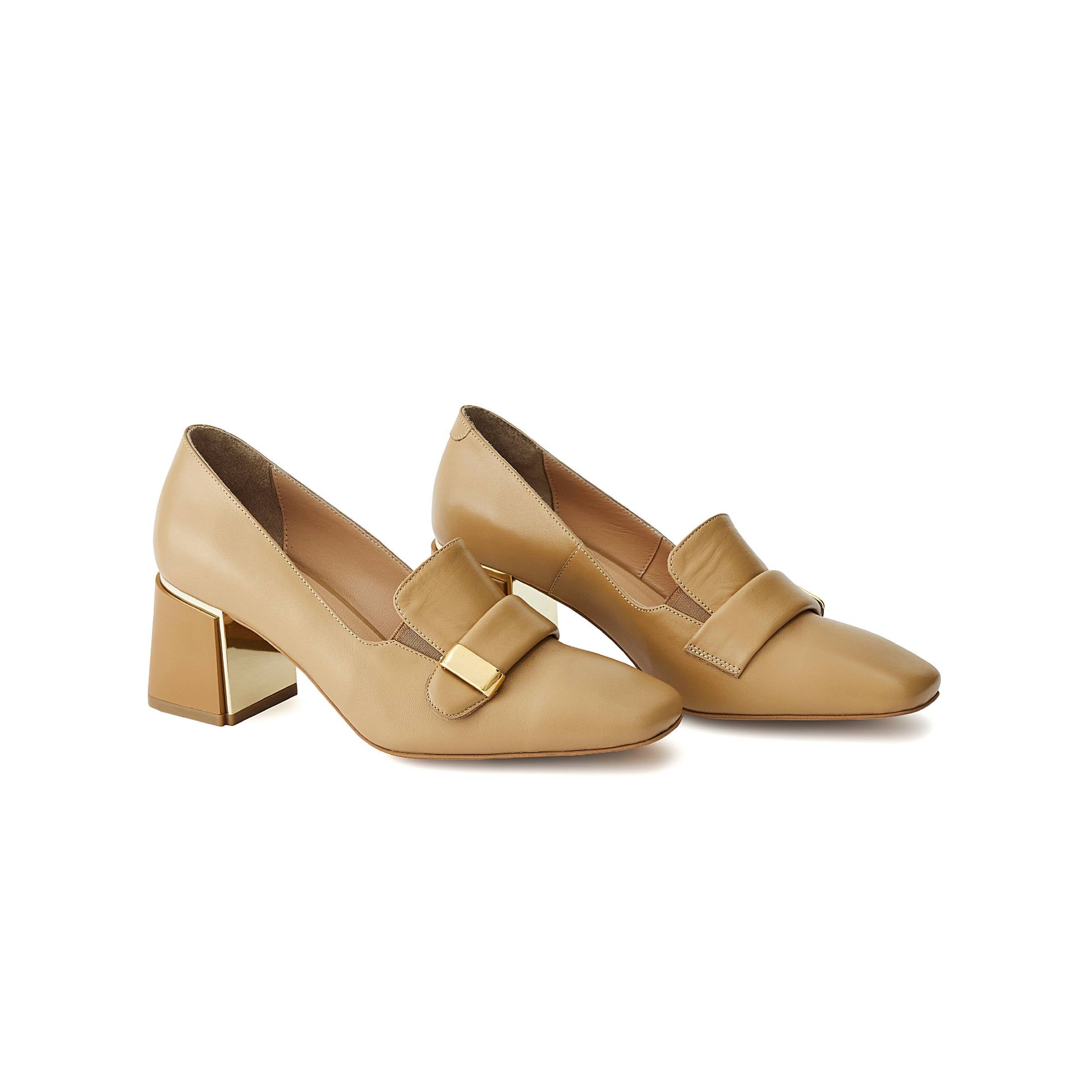 Women's Calf Leather Handmade Block Heels W1010 2