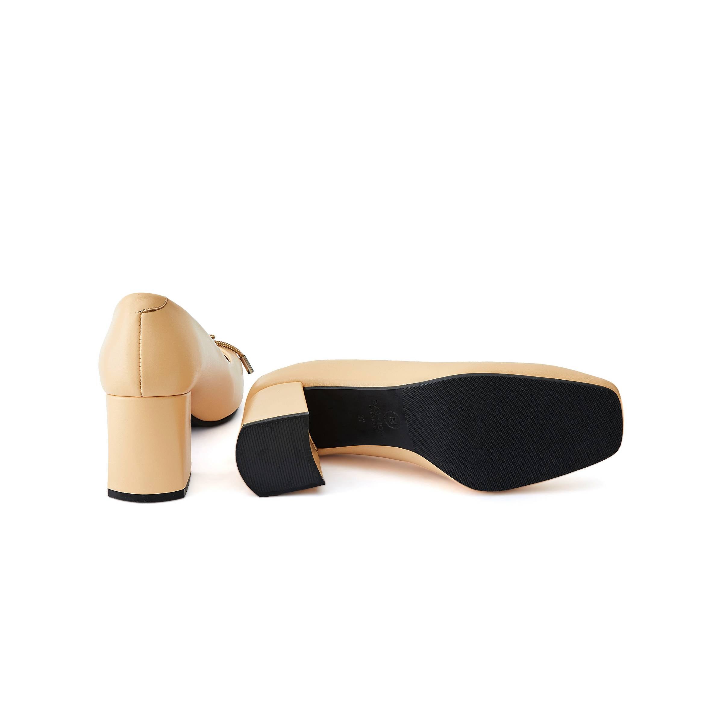 Women's Calf Leather Handmade Block Heels W1000 4