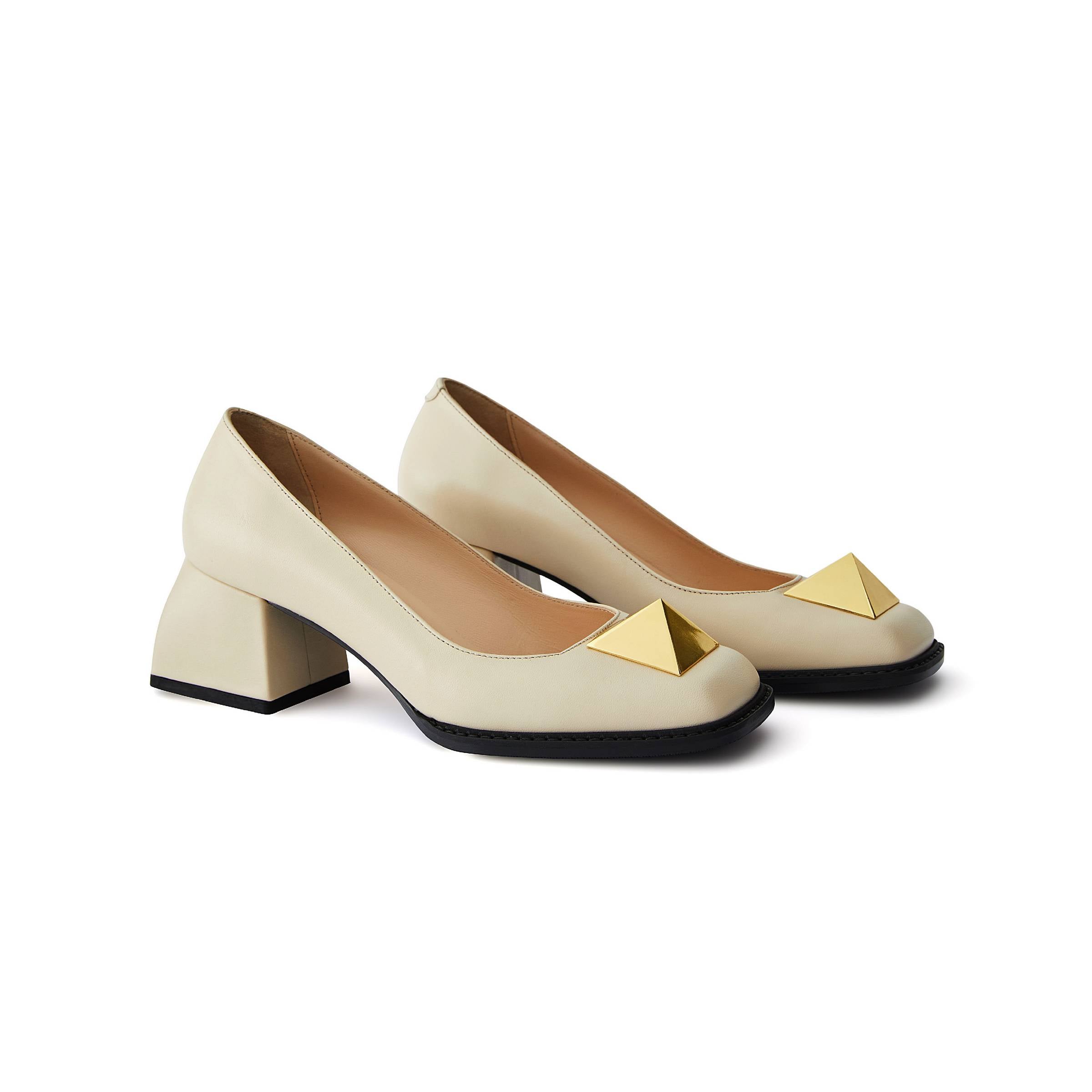 Women's Calf Leather Handmade Block Heels W1001 2