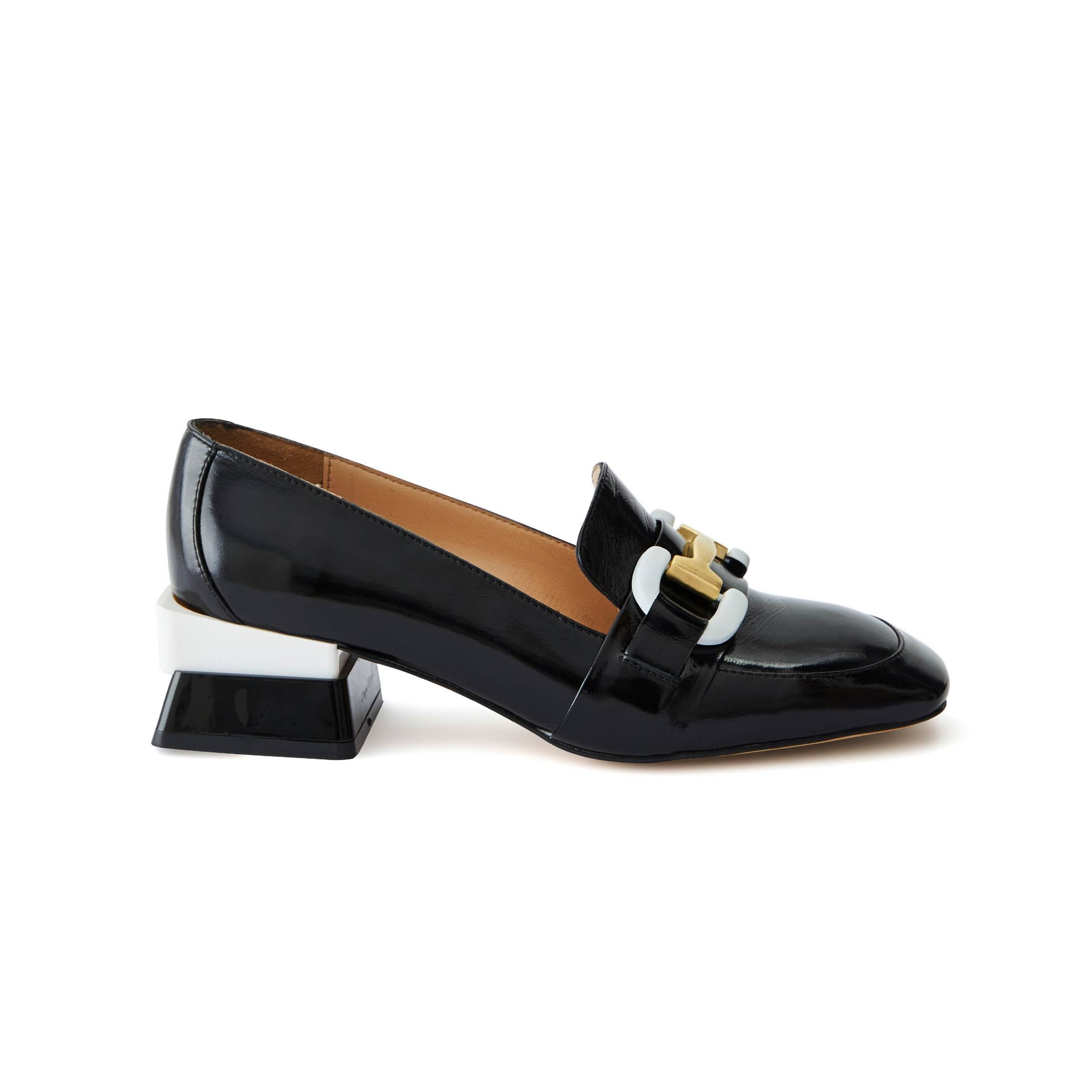 Women's Patent Calf Leather Handmade Block Heels W1002 1