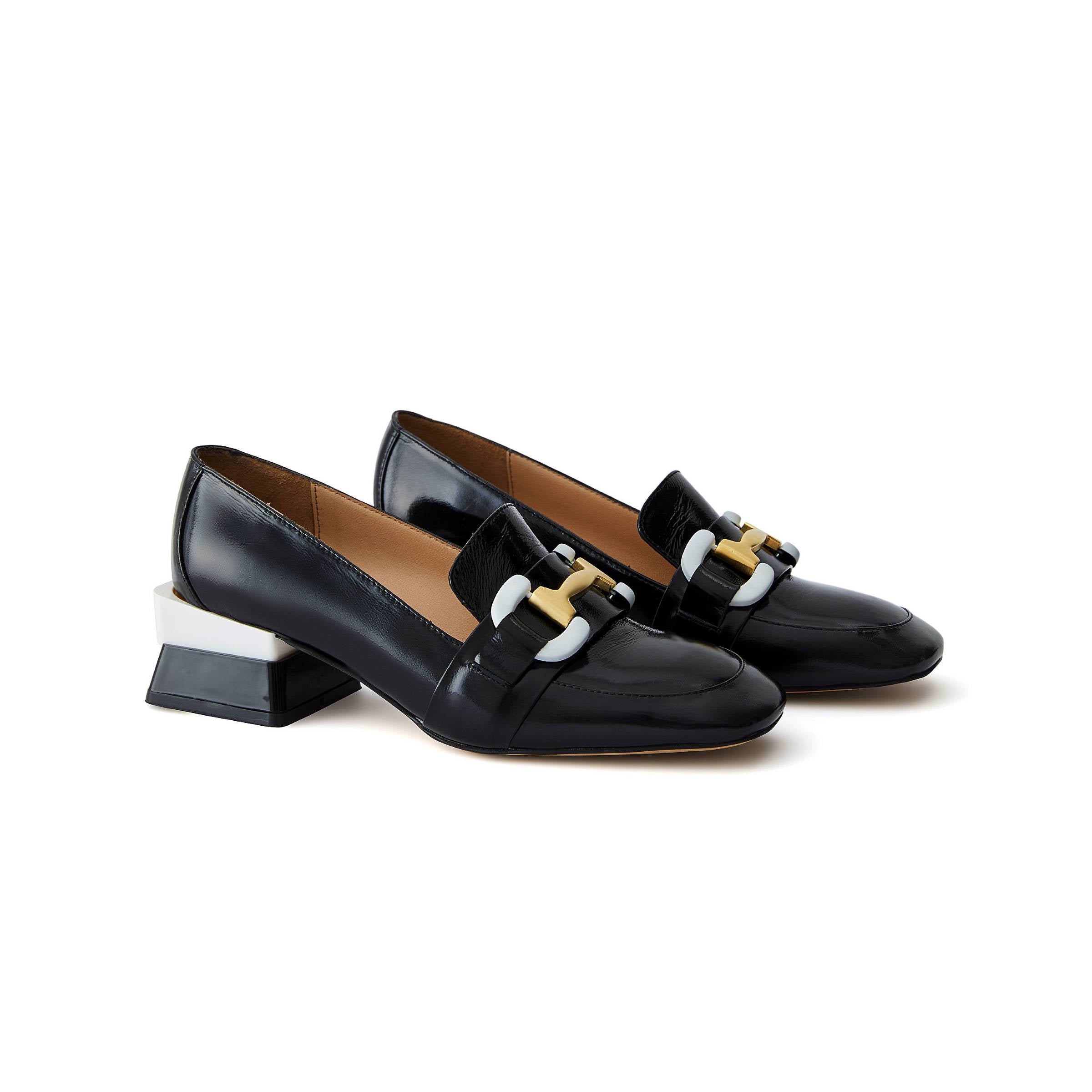Women's Patent Calf Leather Handmade Block Heels W1002 2