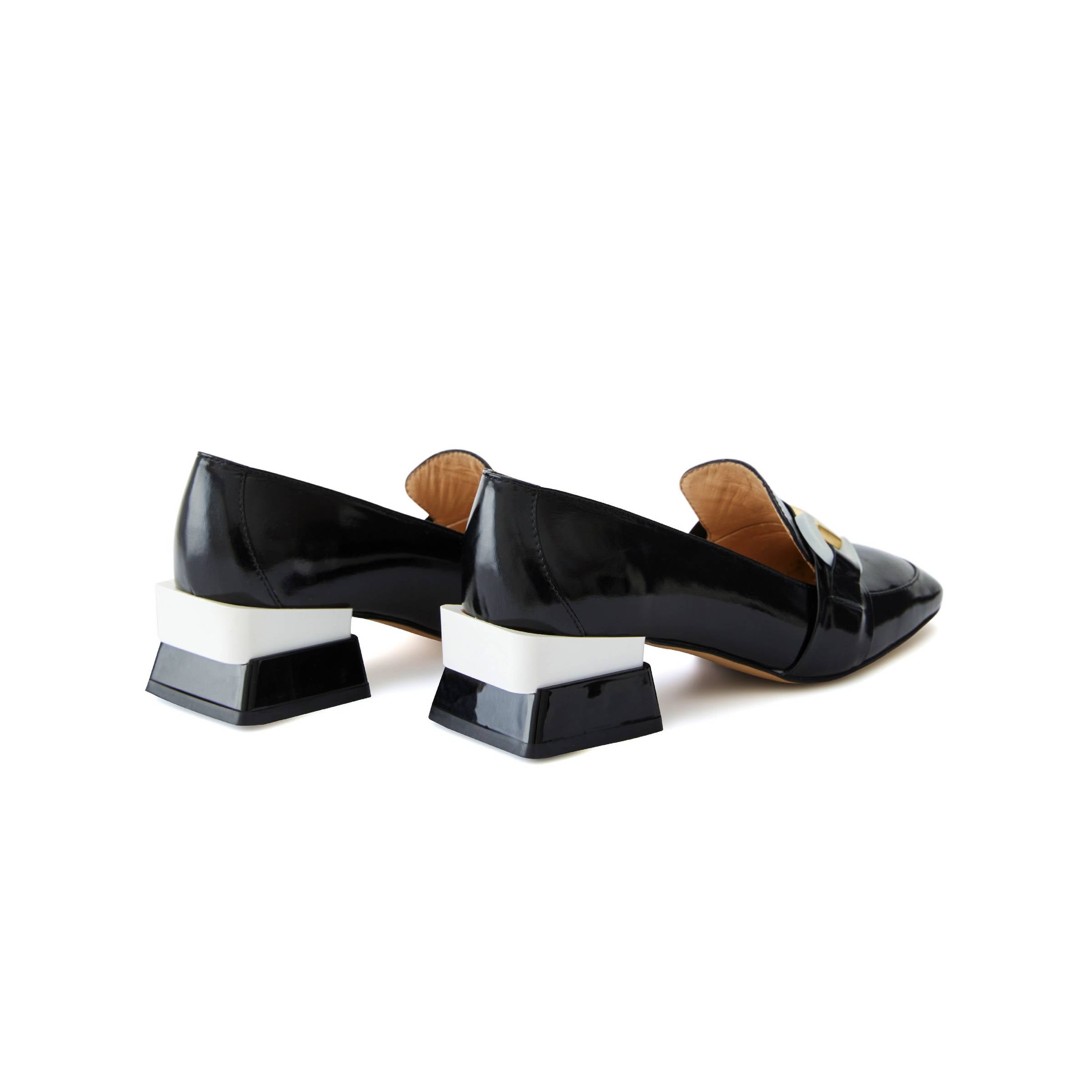 Women's Patent Calf Leather Handmade Block Heels W1002 3