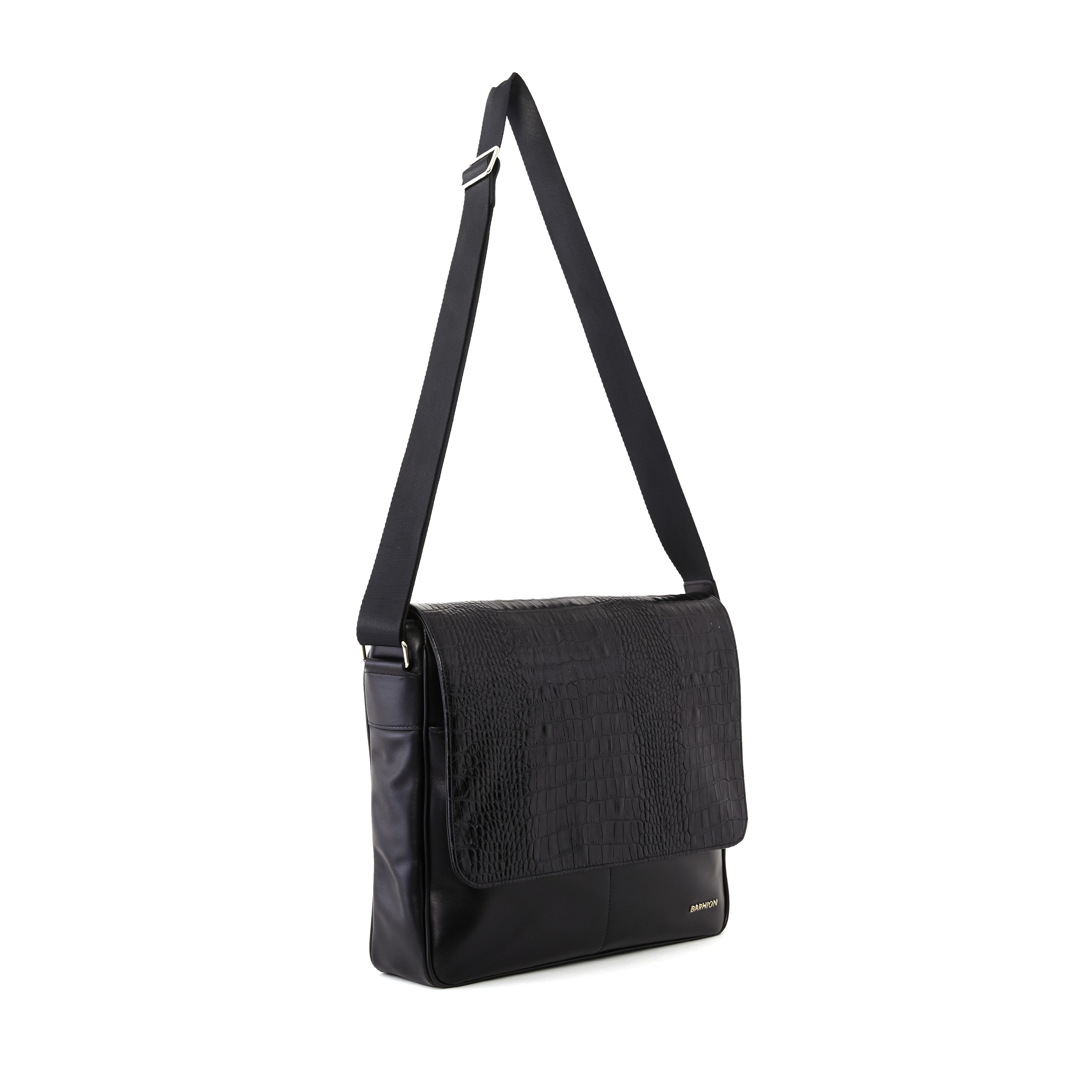 Men's Calf Leather Crocodile Embossed Handmade Laptop Bag U25005 2