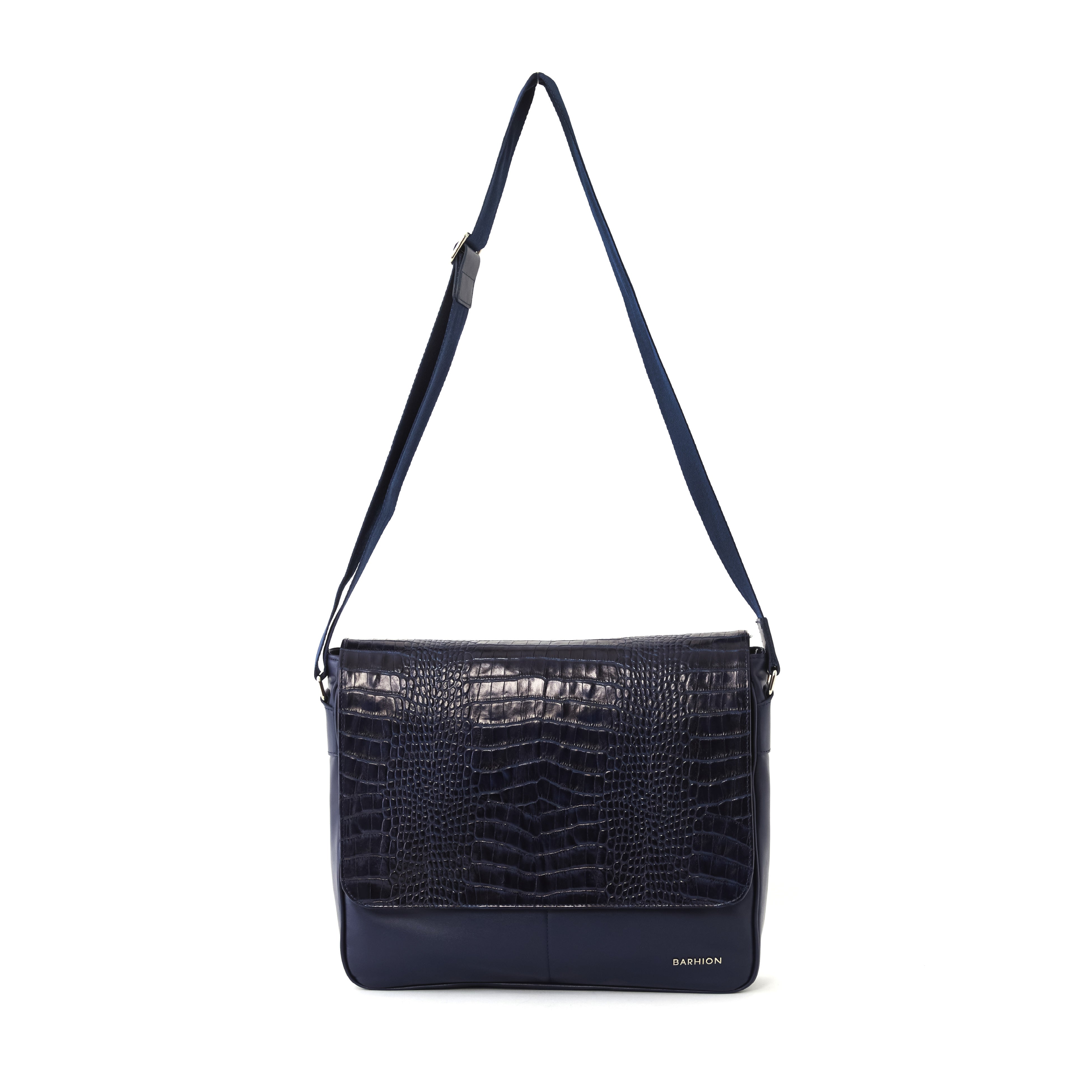 Men's Calf Leather Crocodile Embossed Handmade Laptop Bag U25005 7