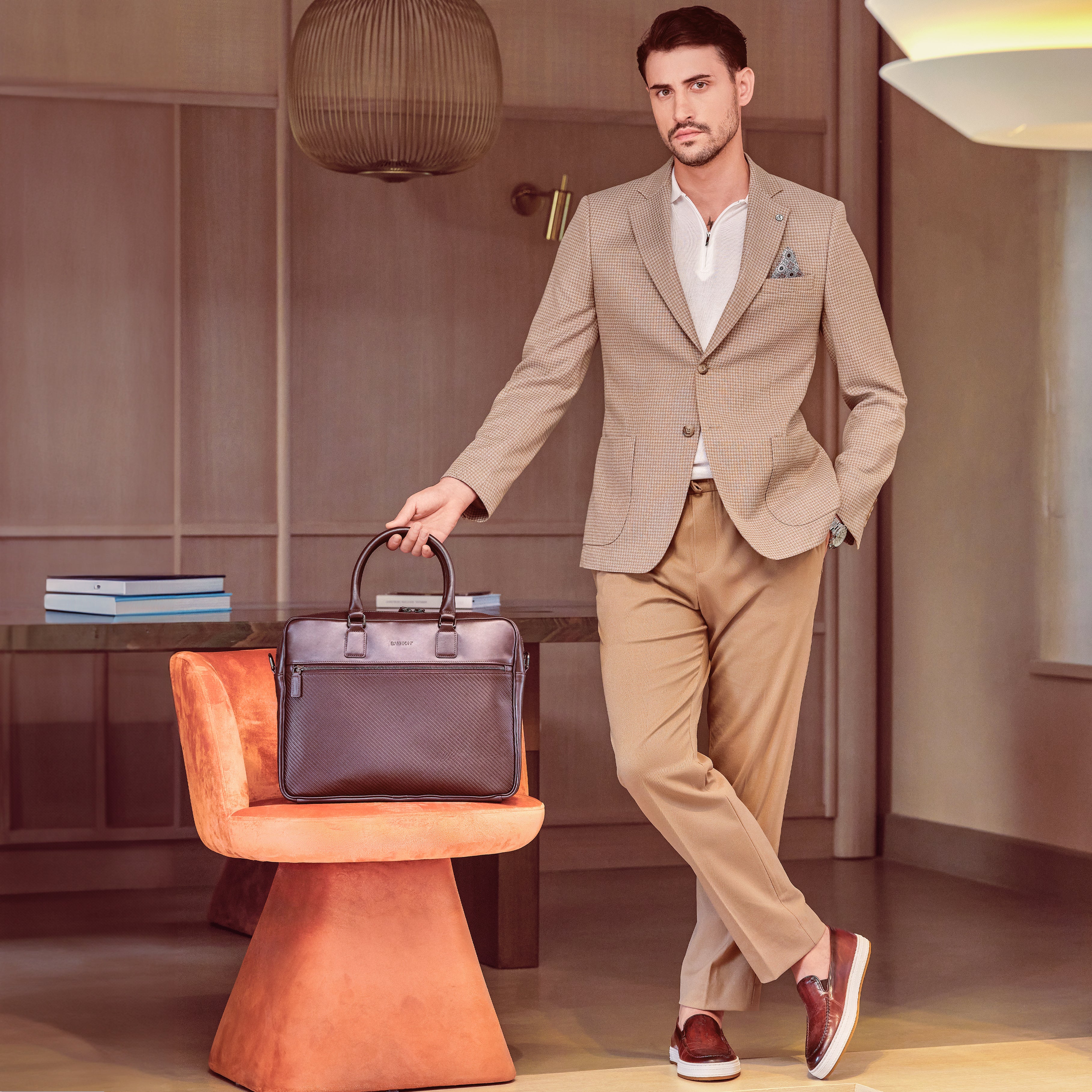 Men's Calf Leather Knit Pattern Handmade Laptop Bag U25013 8