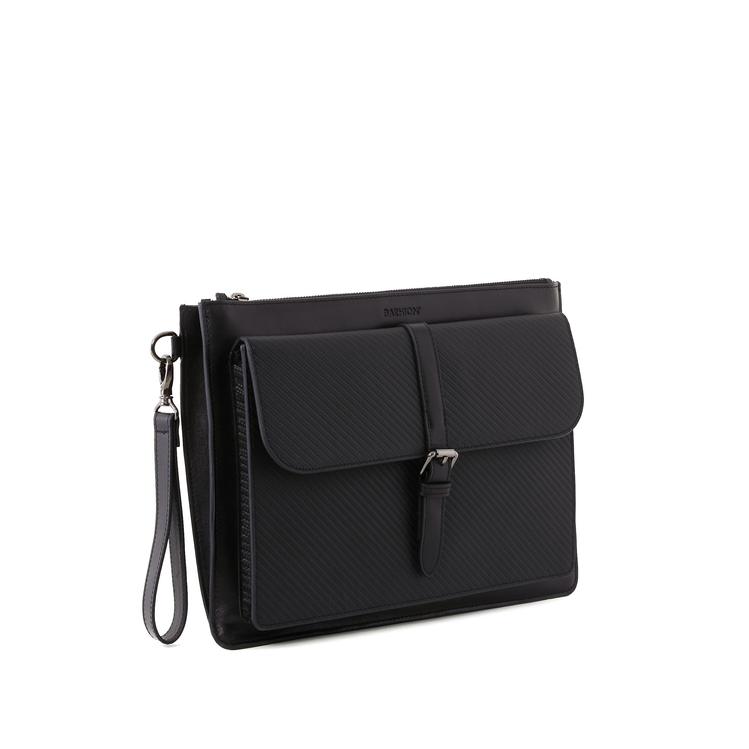 Men's Calf Leather Knit Pattern Handmade File Bag U25014 2
