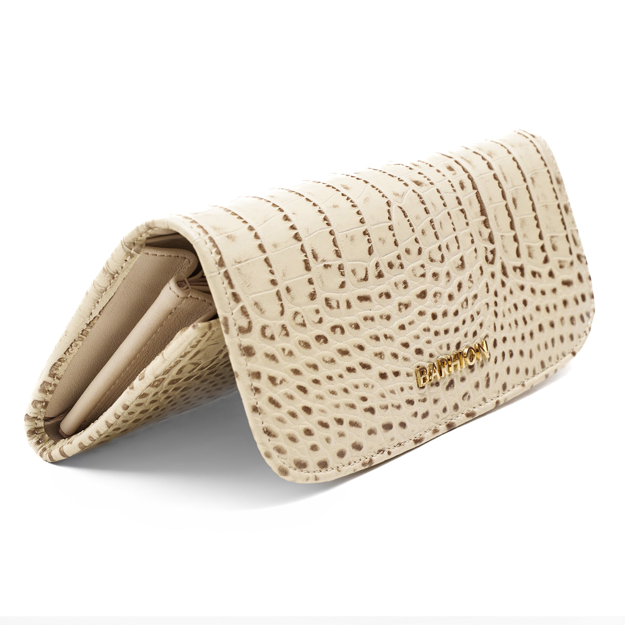 Women's Calf Leather Crocodile Embossed Handmade Wallet W25026 22