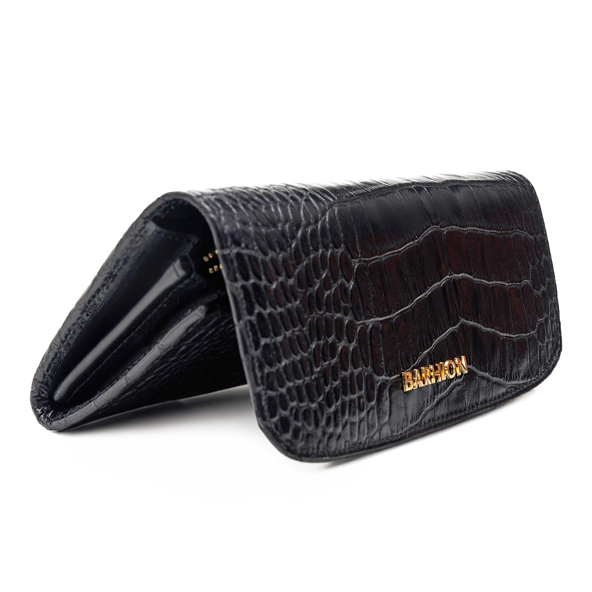 Women's Calf Leather Crocodile Embossed Handmade Wallet W25026 18