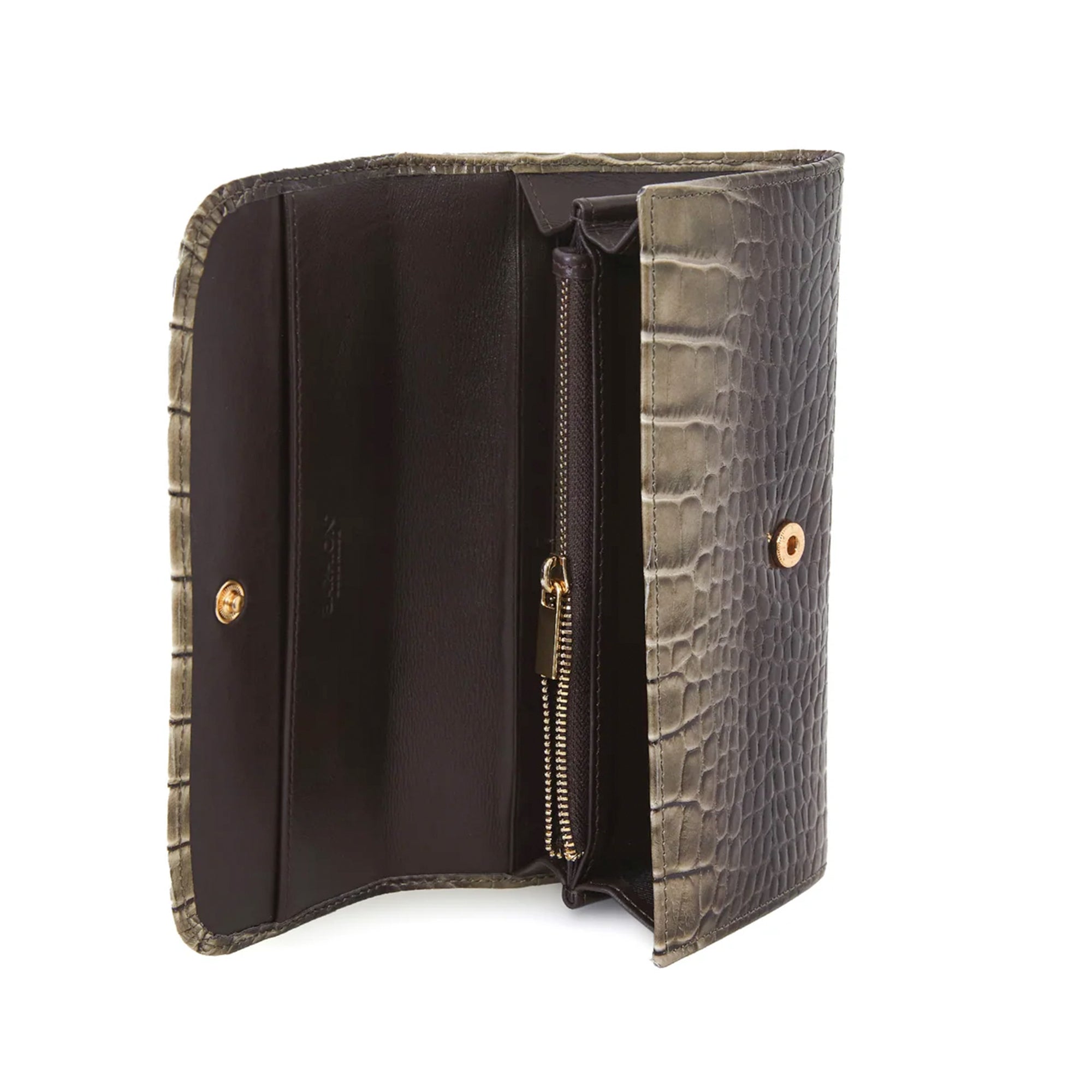 Women's Calf Leather Crocodile Embossed Handmade Wallet W25026 15