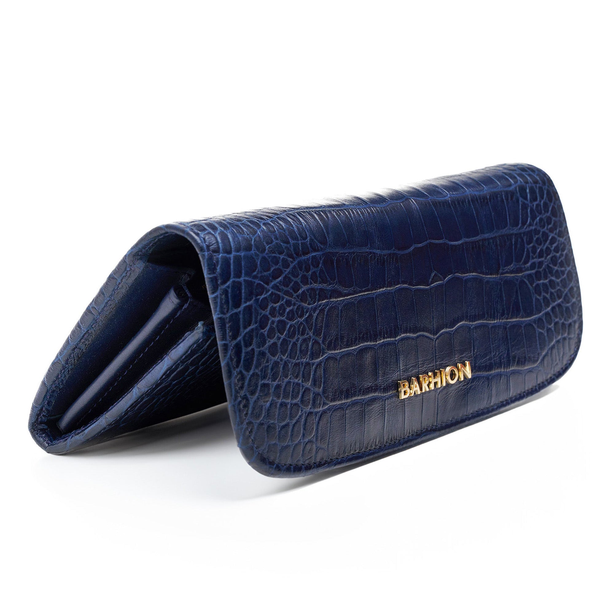 Women's Calf Leather Crocodile Embossed Handmade Wallet W25026 7