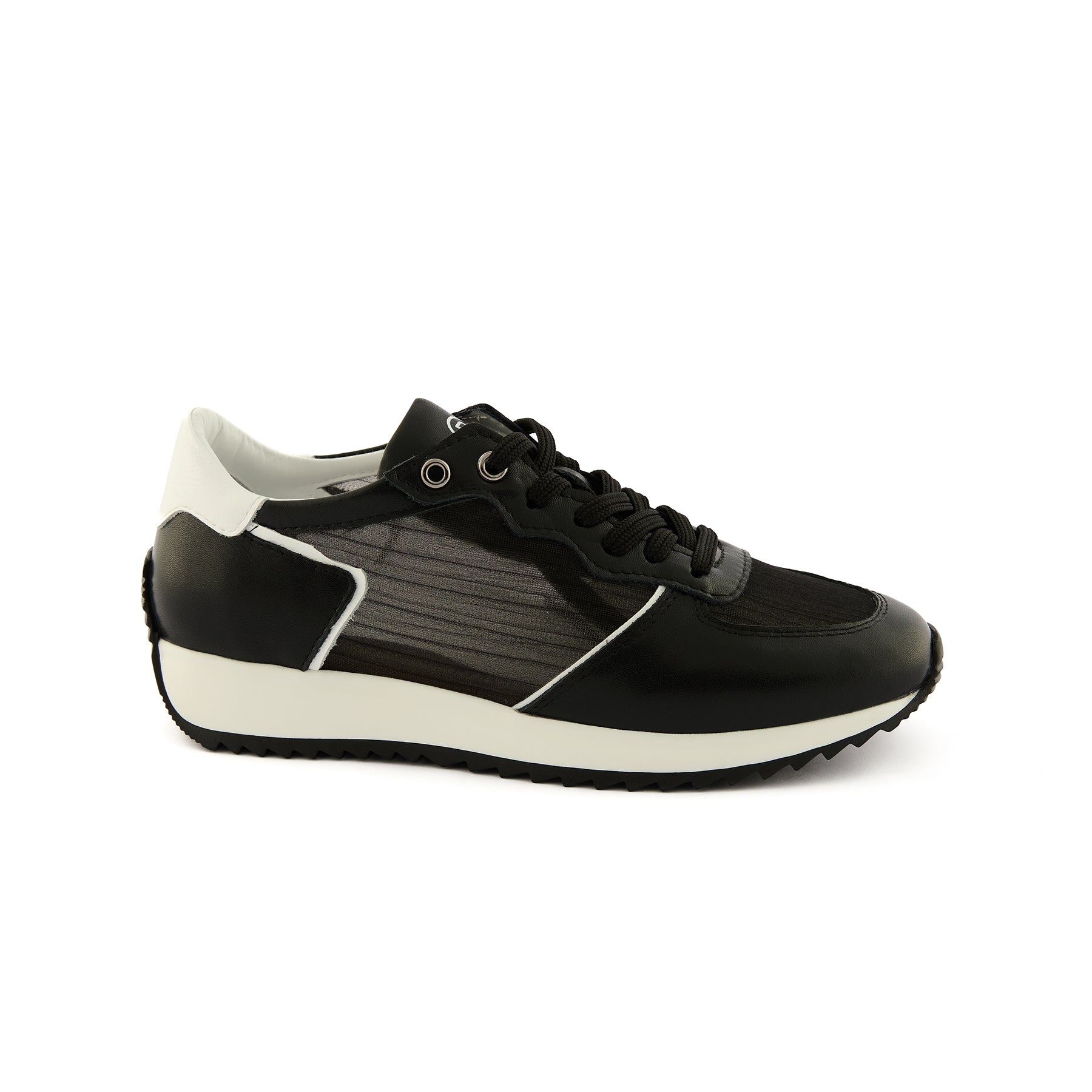 Women’s Black Mesh-Patterned Handmade Calf Leather Sneakers W5036