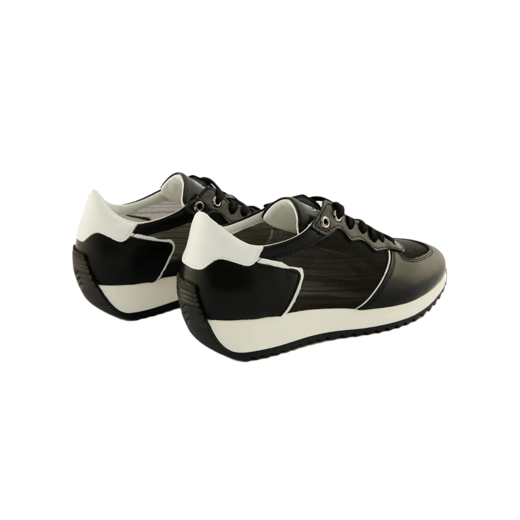 Women’s Black Mesh-Patterned Handmade Calf Leather Sneakers W5036