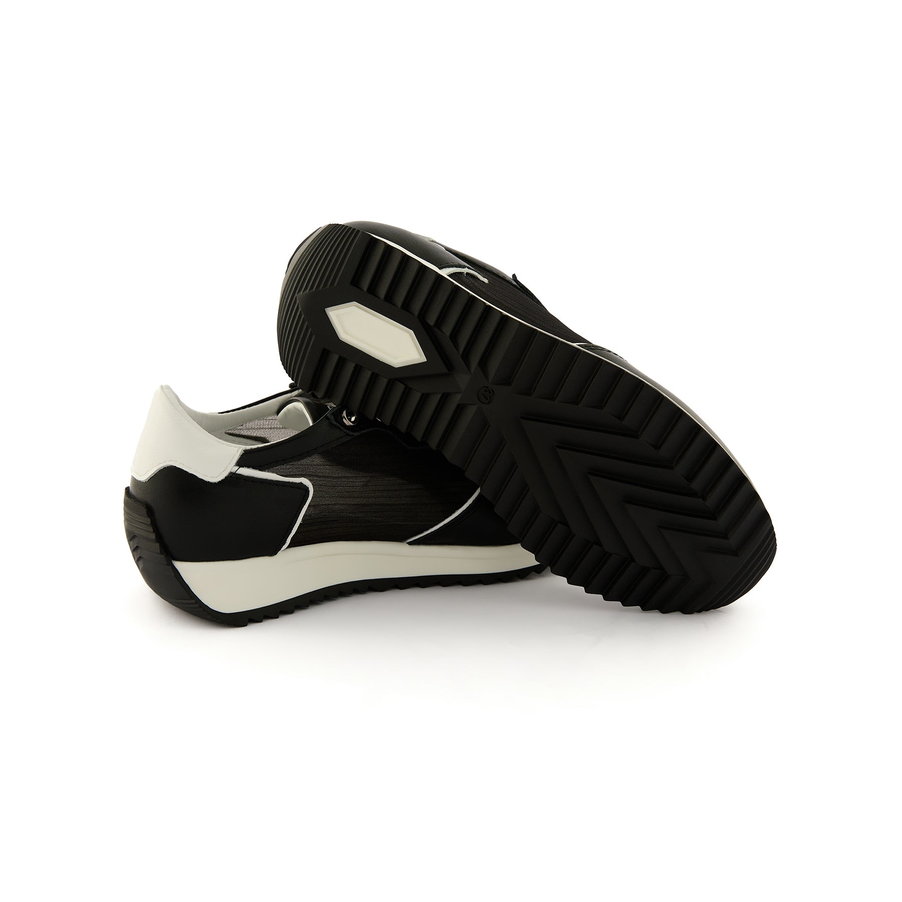 Women’s Black Mesh-Patterned Handmade Calf Leather Sneakers W5036