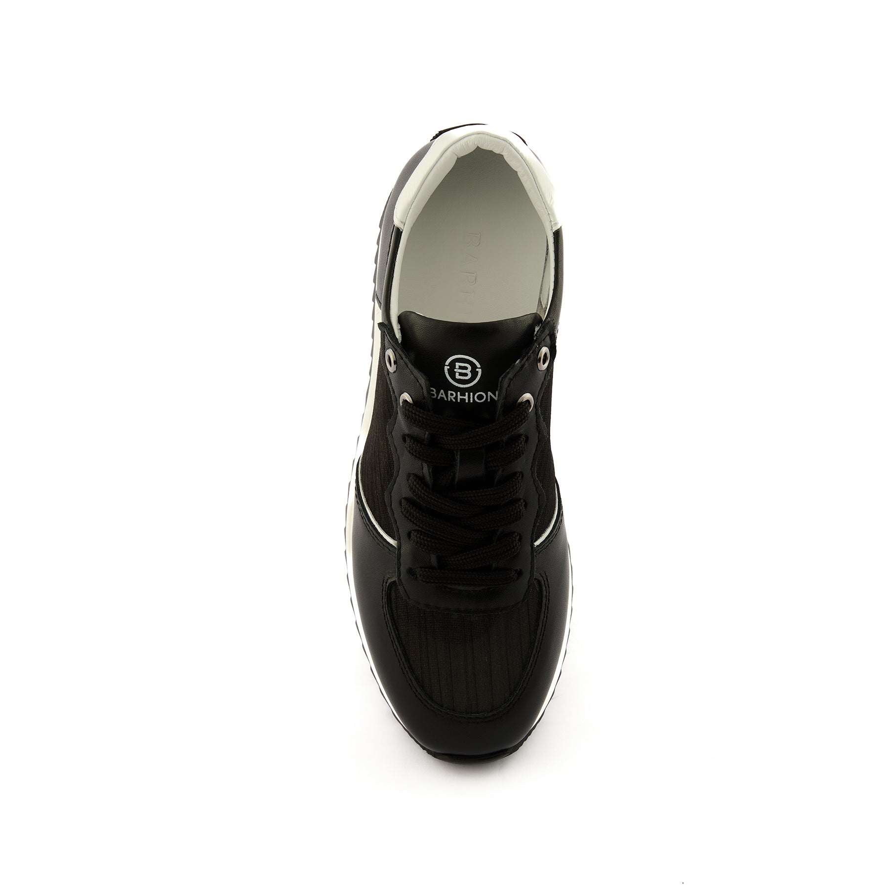 Women’s Black Mesh-Patterned Handmade Calf Leather Sneakers W5036