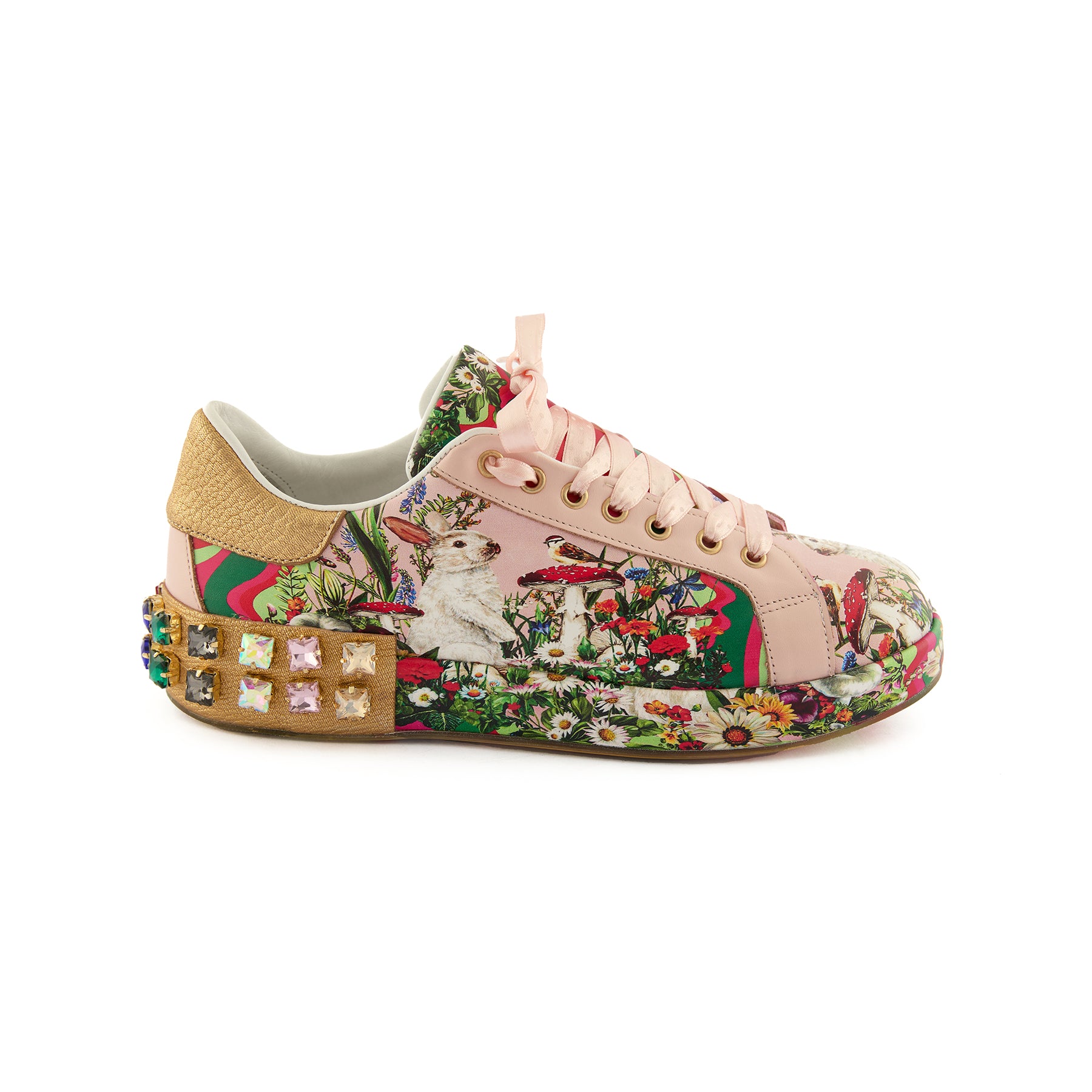 Women's Pink Calf Leather Handmade Sneakers W5024