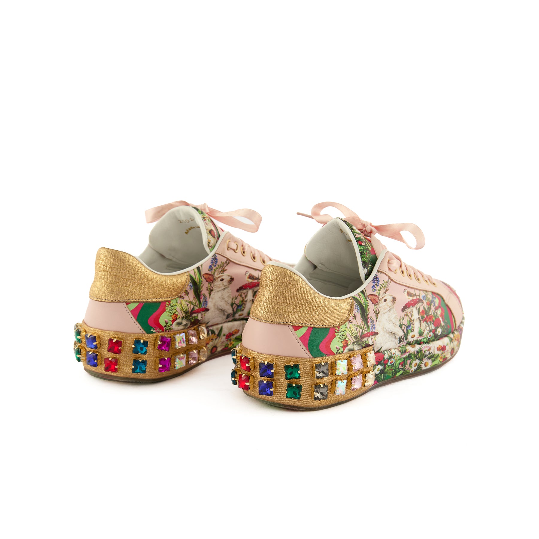 Women's Pink Calf Leather Handmade Sneakers W5024