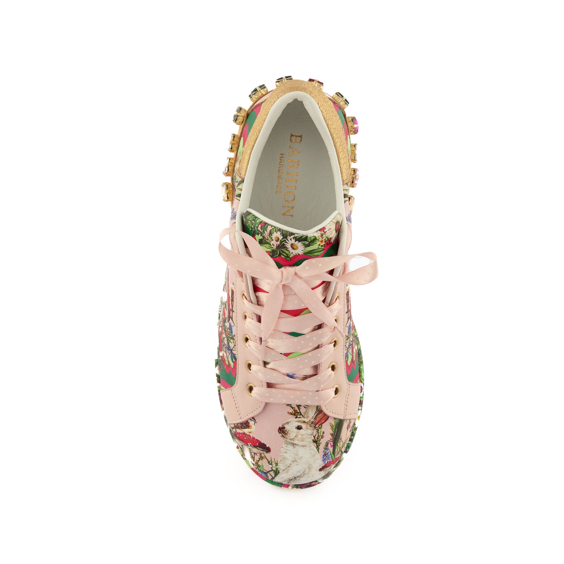 Women's Pink Calf Leather Handmade Sneakers W5024