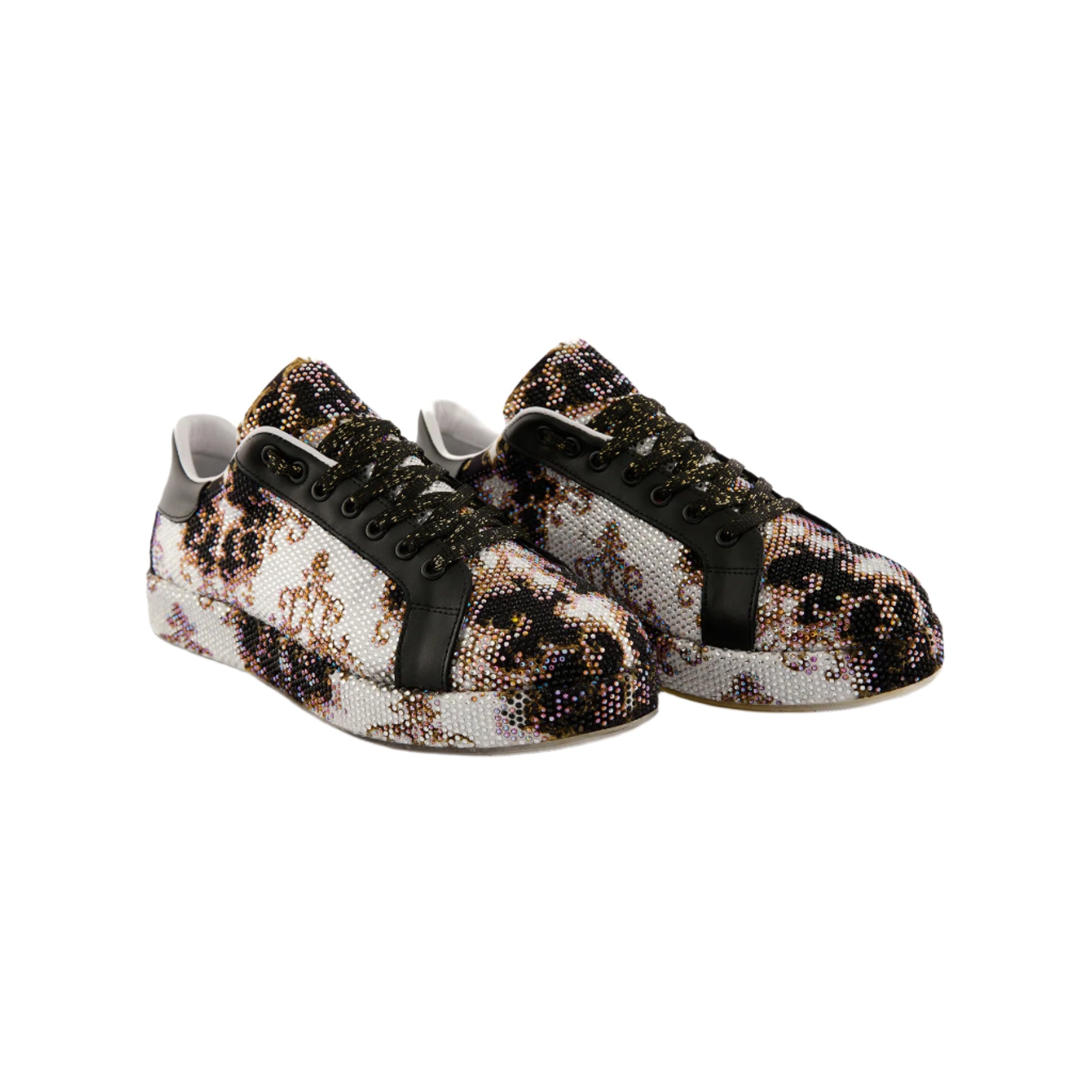 Women's Multicolor Crystal Embellished Calf Leather Handmade Sneakers W5029