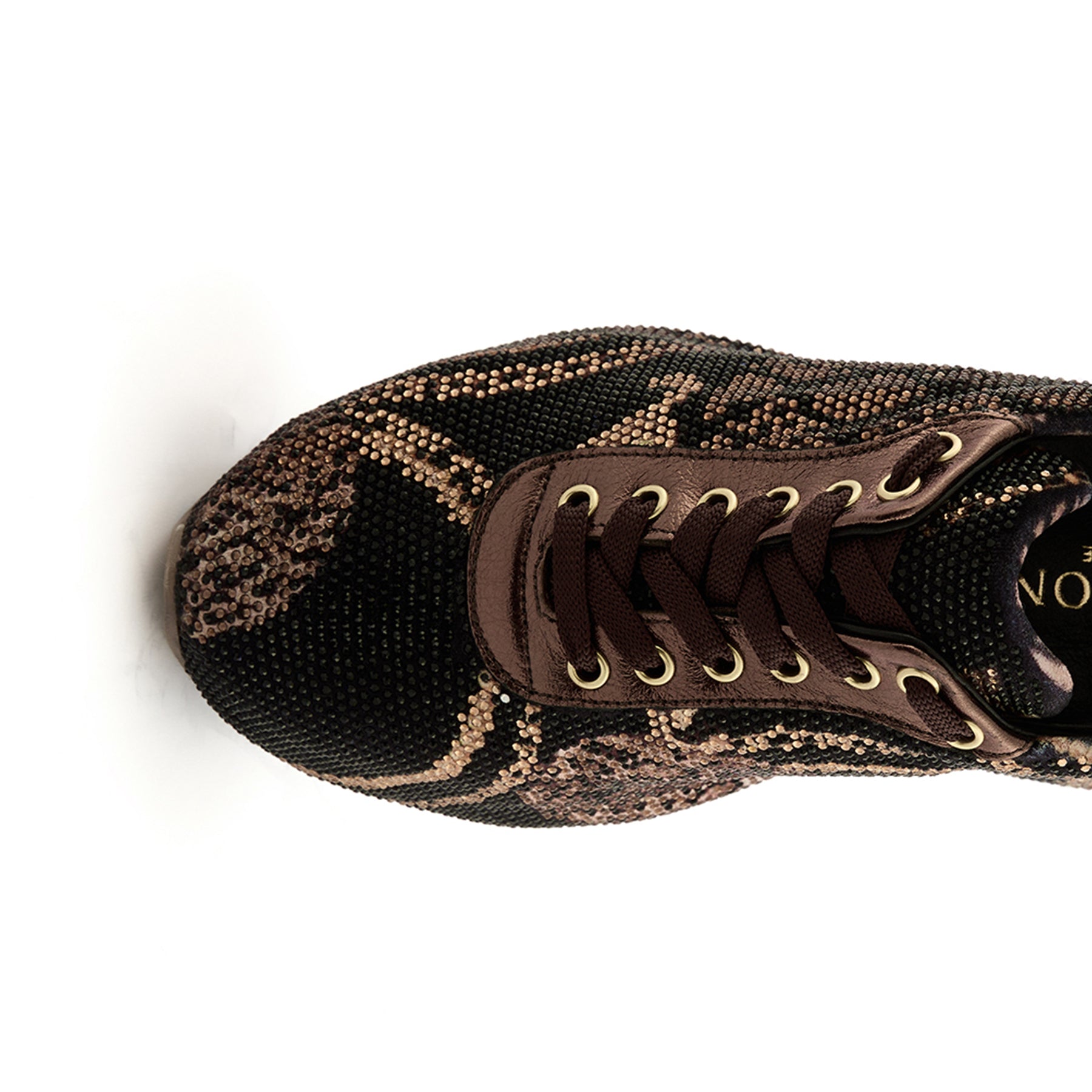 Women's Bronze Crystal Embellished Calf Leather Handmade Sneakers W5030