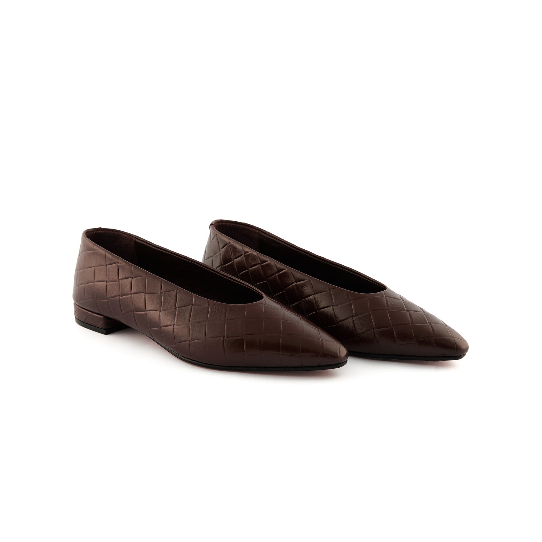Women’s Brown Round-Toe Handmade Calf Leather Flats W3011