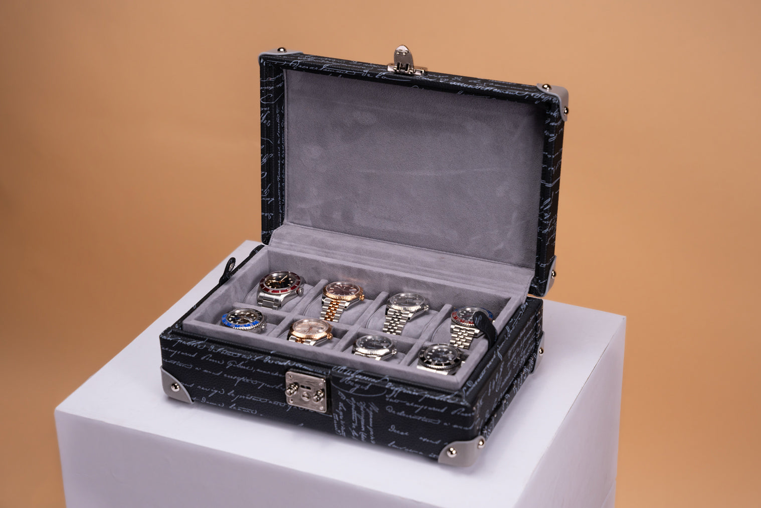 Barhion Maya Watch Case - Togo Parchment Dark Blue For 8 Watches