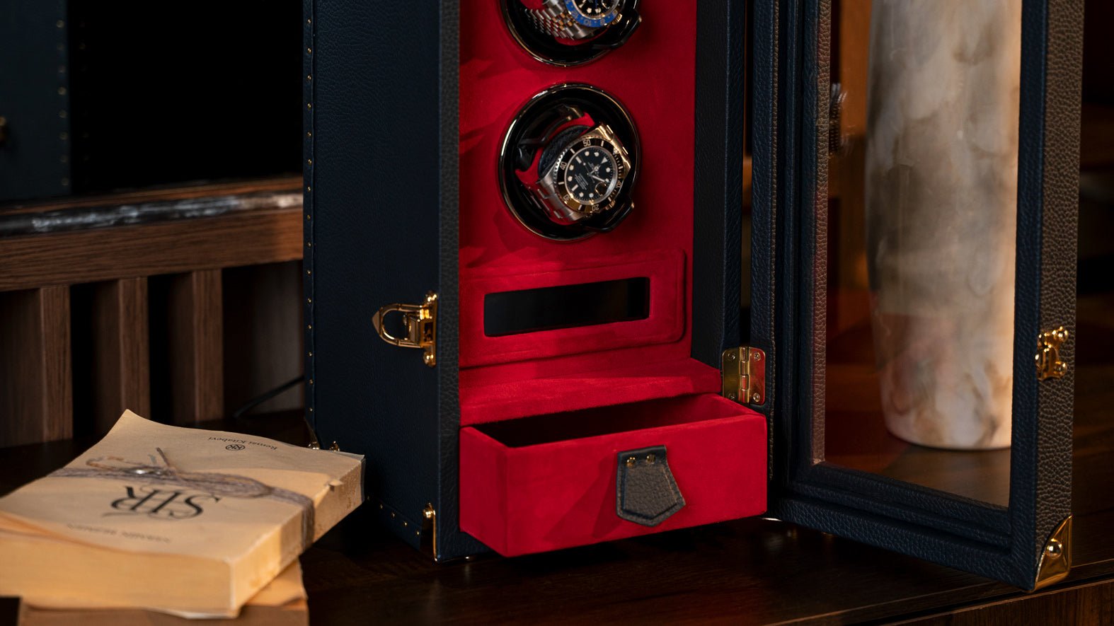 Barhion Watch Winder - Togo Dark Blue