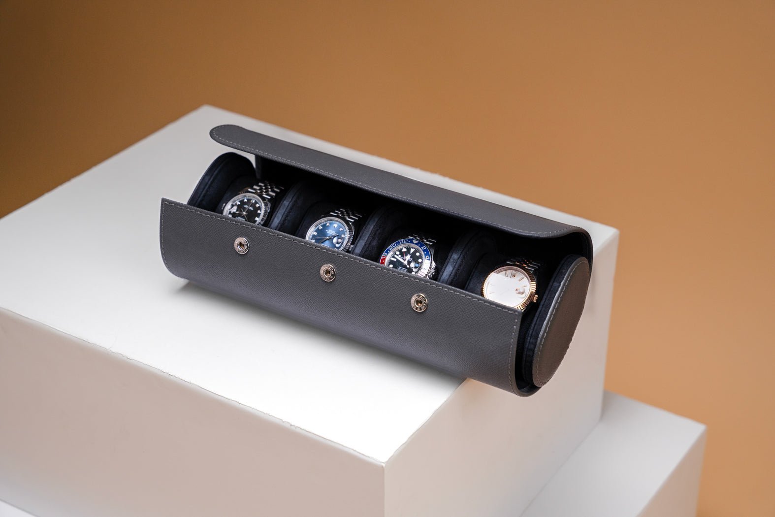 Galata Saffiano Dark Grey Watch Roll - Main Image