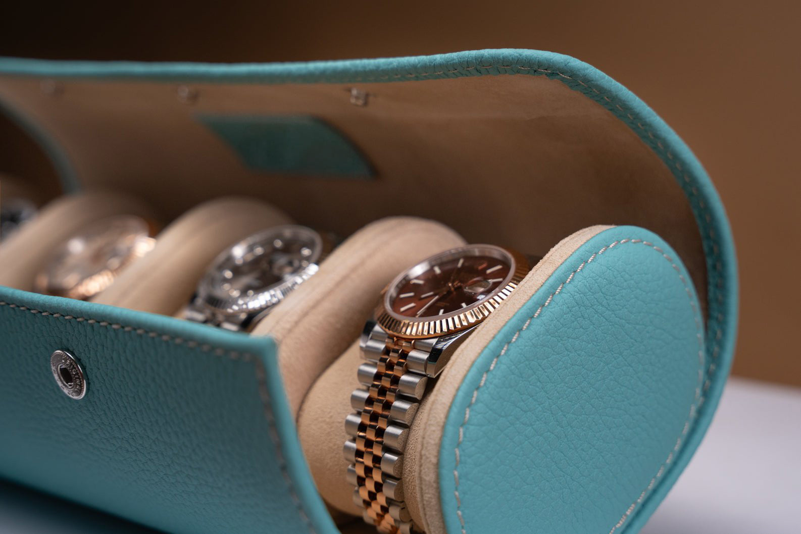 Barhion Galata Togo Tiffany Blue Watch Roll for 3 Watches