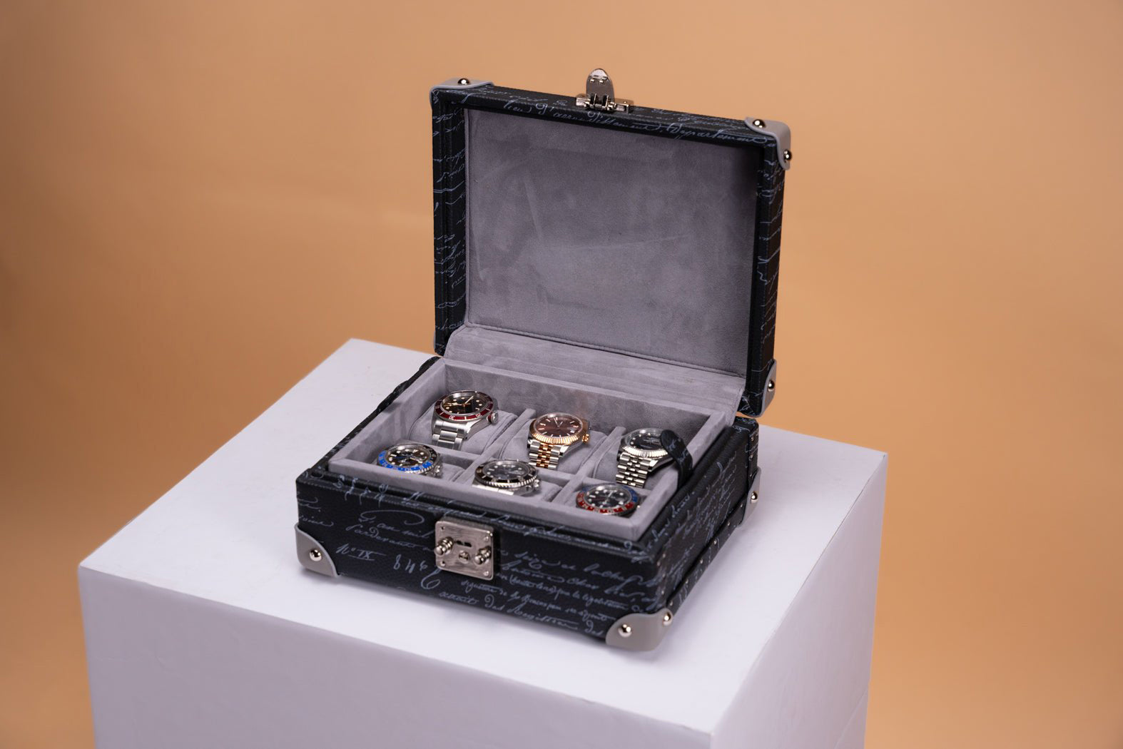 Barhion Maya Watch Case - Togo Parchment Dark Blue For 8 Watches