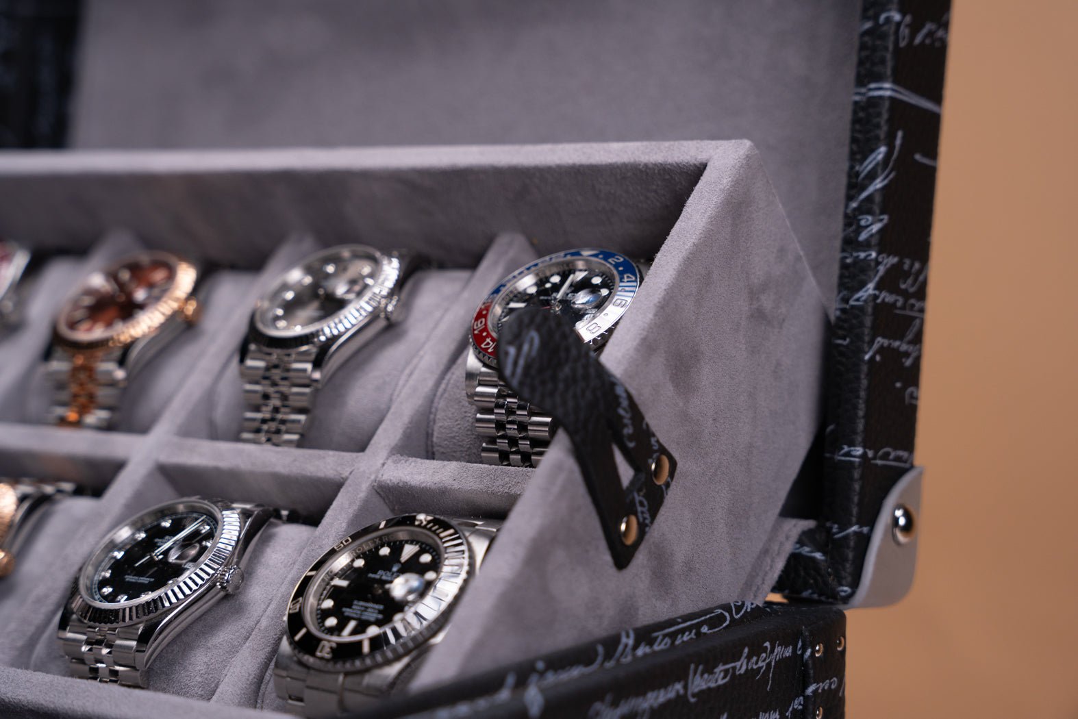 Barhion Maya Watch Case - Togo Parchment Dark Blue For 8 Watches