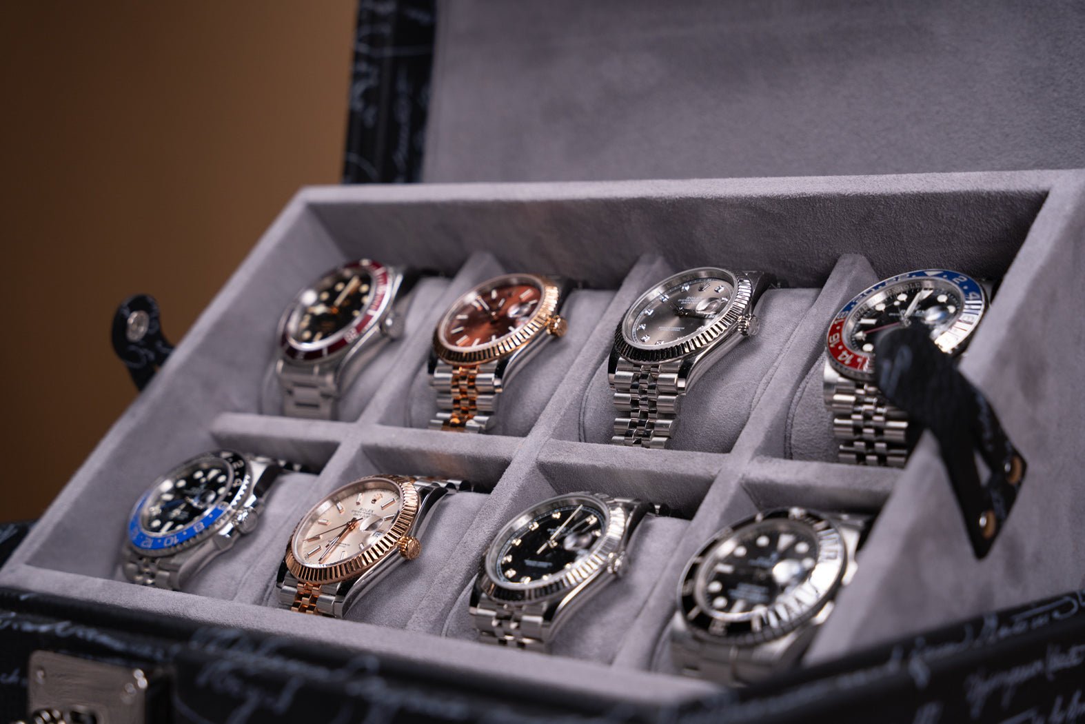 Barhion Maya Watch Case - Togo Parchment Dark Blue For 8 Watches