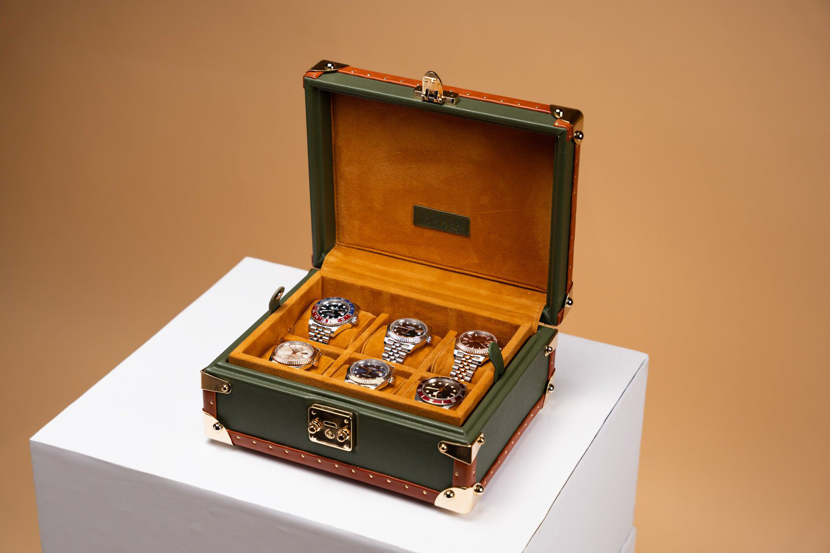 Barhion Petra Watch Case - Saffiano Olive Green For 8 Watches