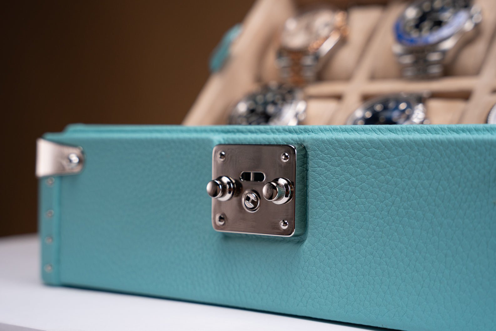 Barhion Petra Watch Case - Togo Tiffany Blue For 8 Watches
