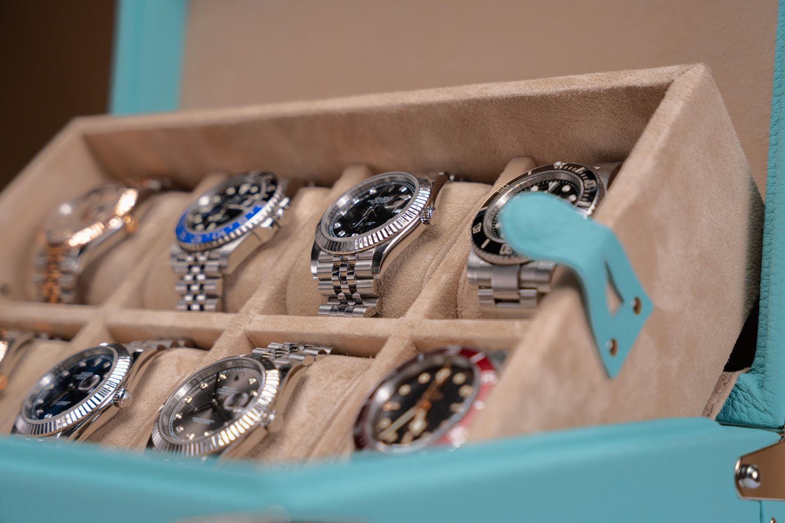 Barhion Petra Watch Case - Togo Tiffany Blue For 8 Watches