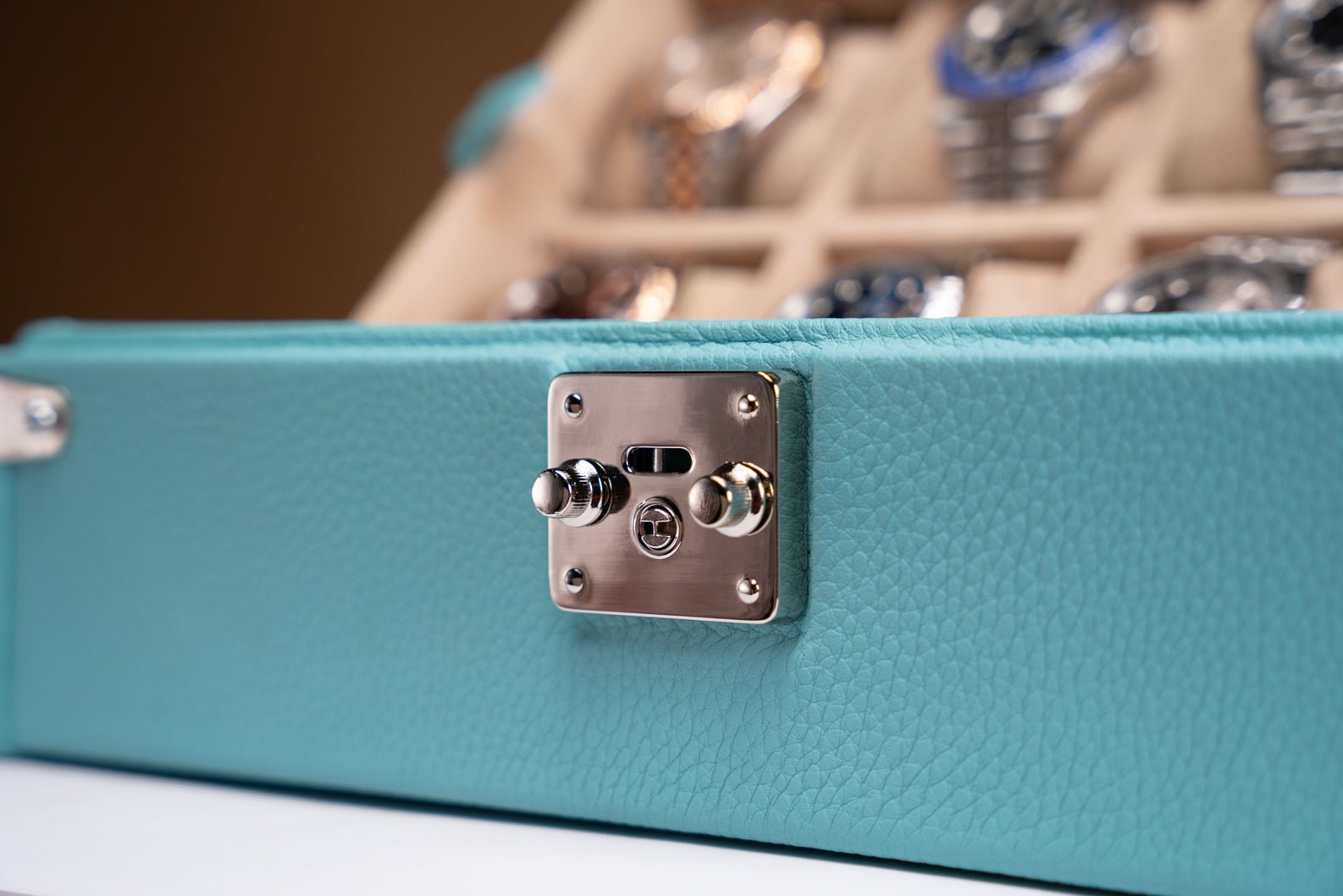 Barhion Petra Watch Case - Togo Tiffany Blue For 8 Watches