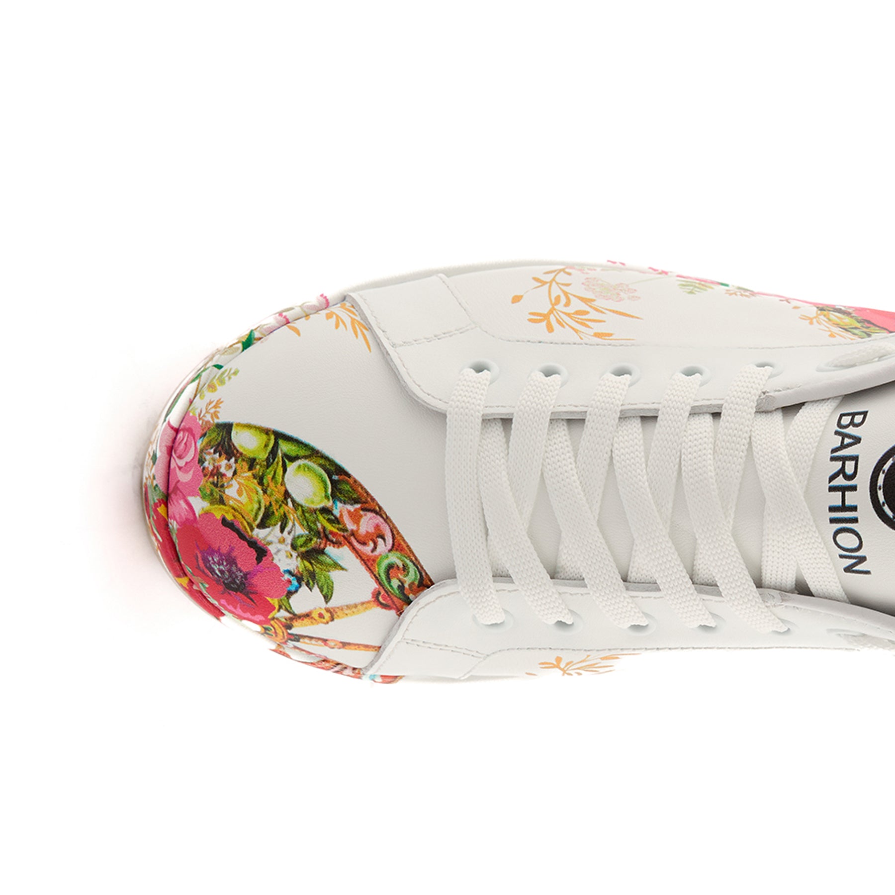 Women’s White Handmade Calf Leather Floral Painted Sneakers W5032