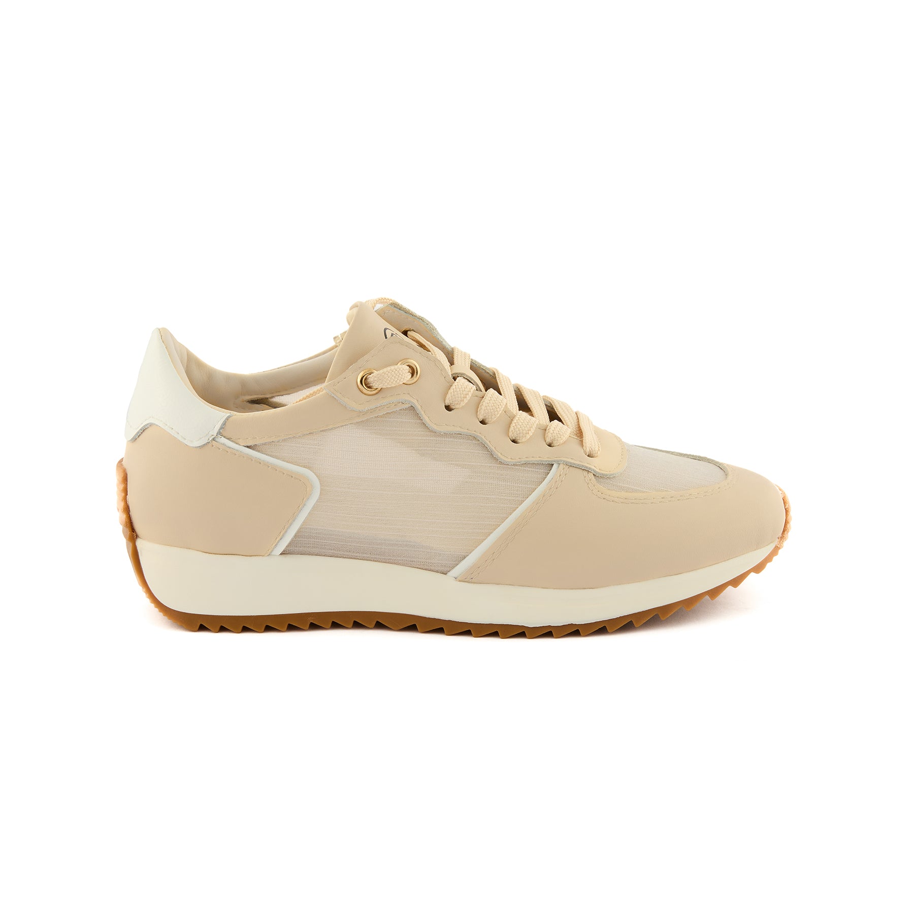 Women’s Beige Mesh-Patterned Handmade Calf Leather Sneakers W5036