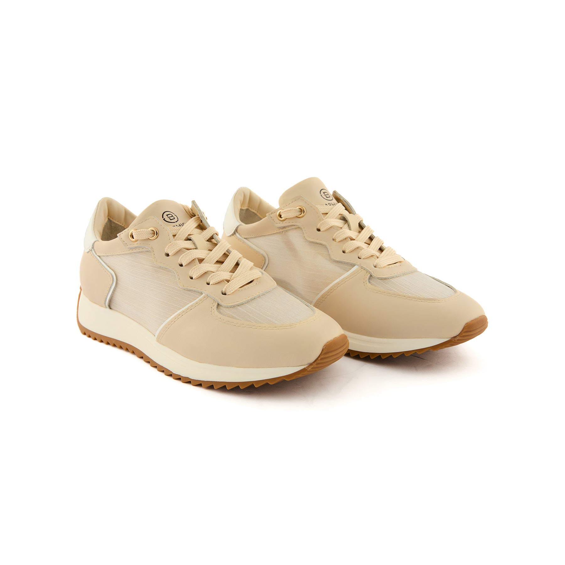 Women’s Beige Mesh-Patterned Handmade Calf Leather Sneakers W5036