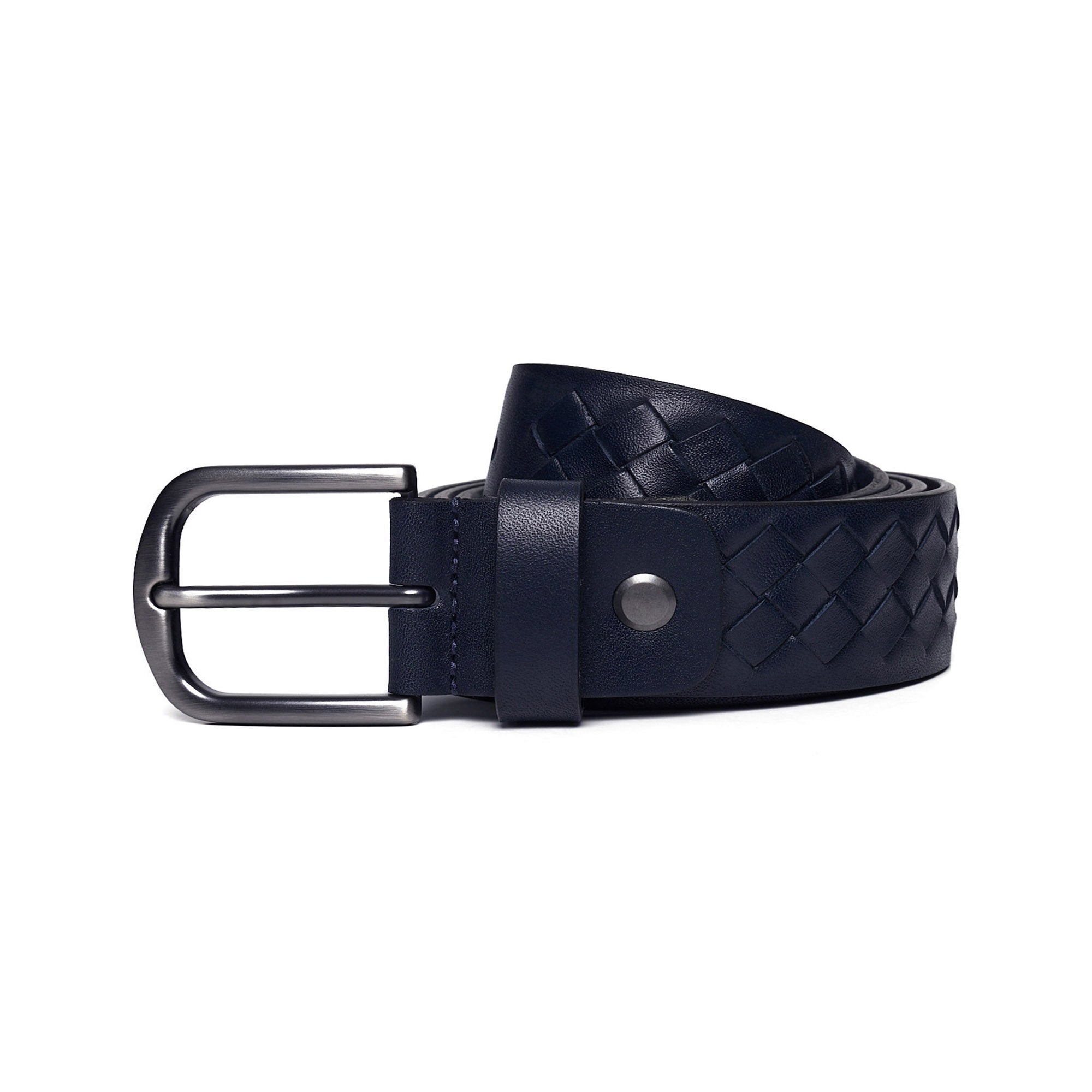 Men's Braided Calf Leather Handmade Navy Belt M106