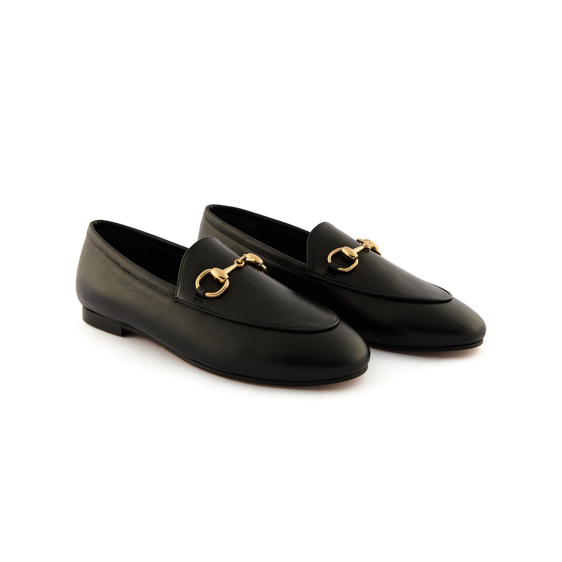 Women’s Black Round-Toe Buckle Handmade Calf Leather Flats W3013