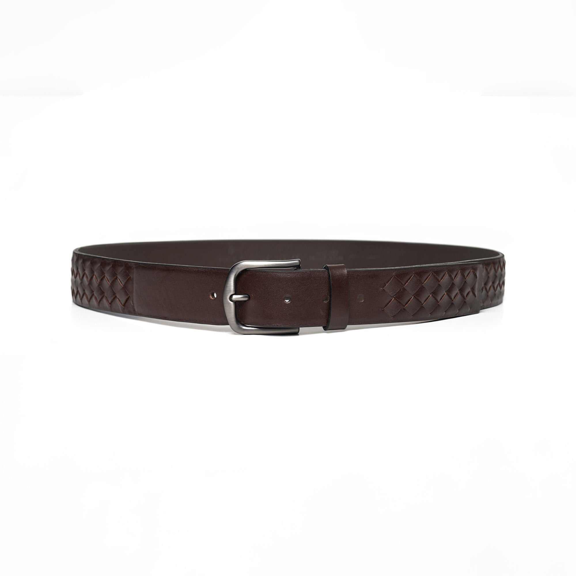 Men's Braided Calf Leather Handmade Dark Brown Belt M106