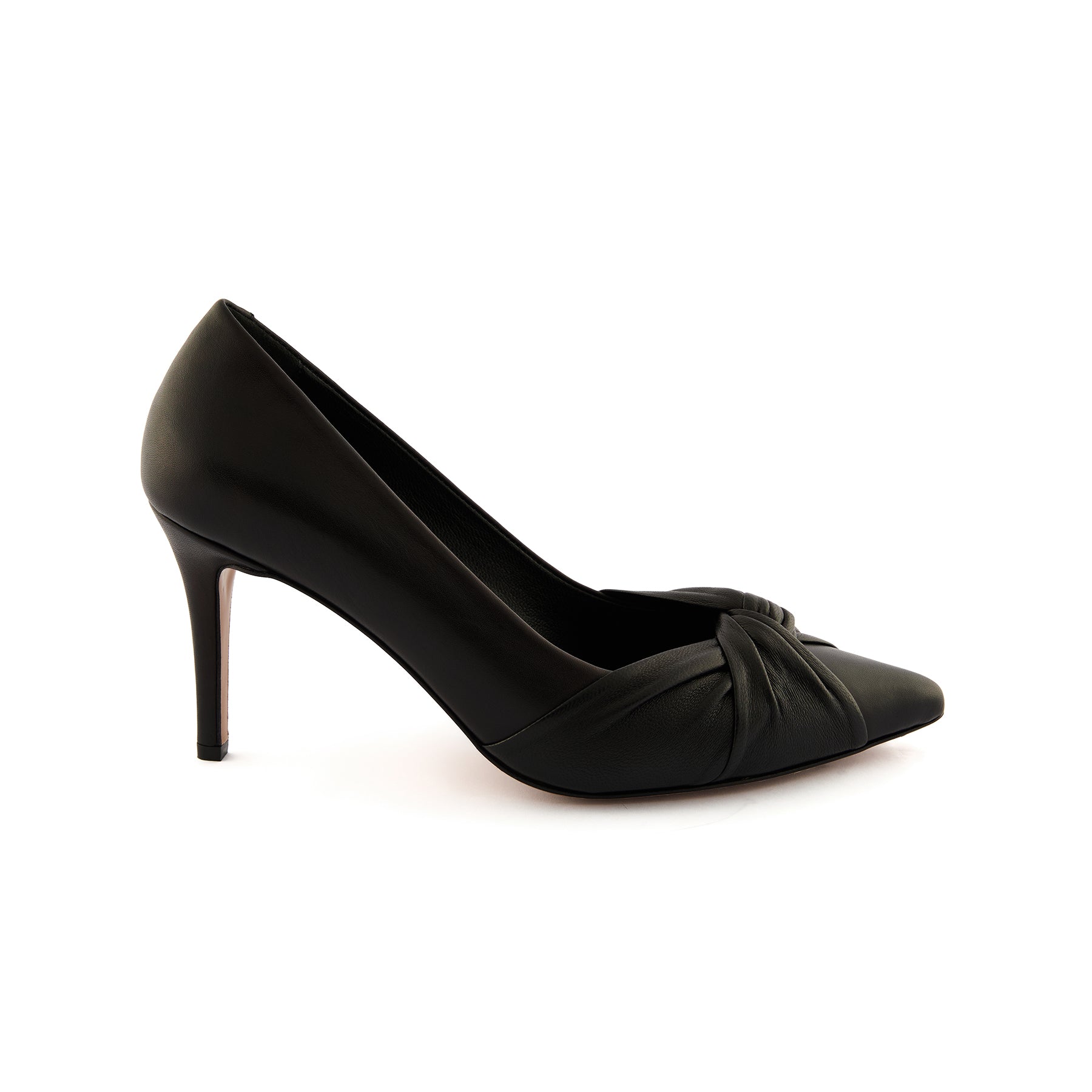 Women’s Black Pointed-Toe Bowtie Handmade Lambskin Leather Heels W1014
