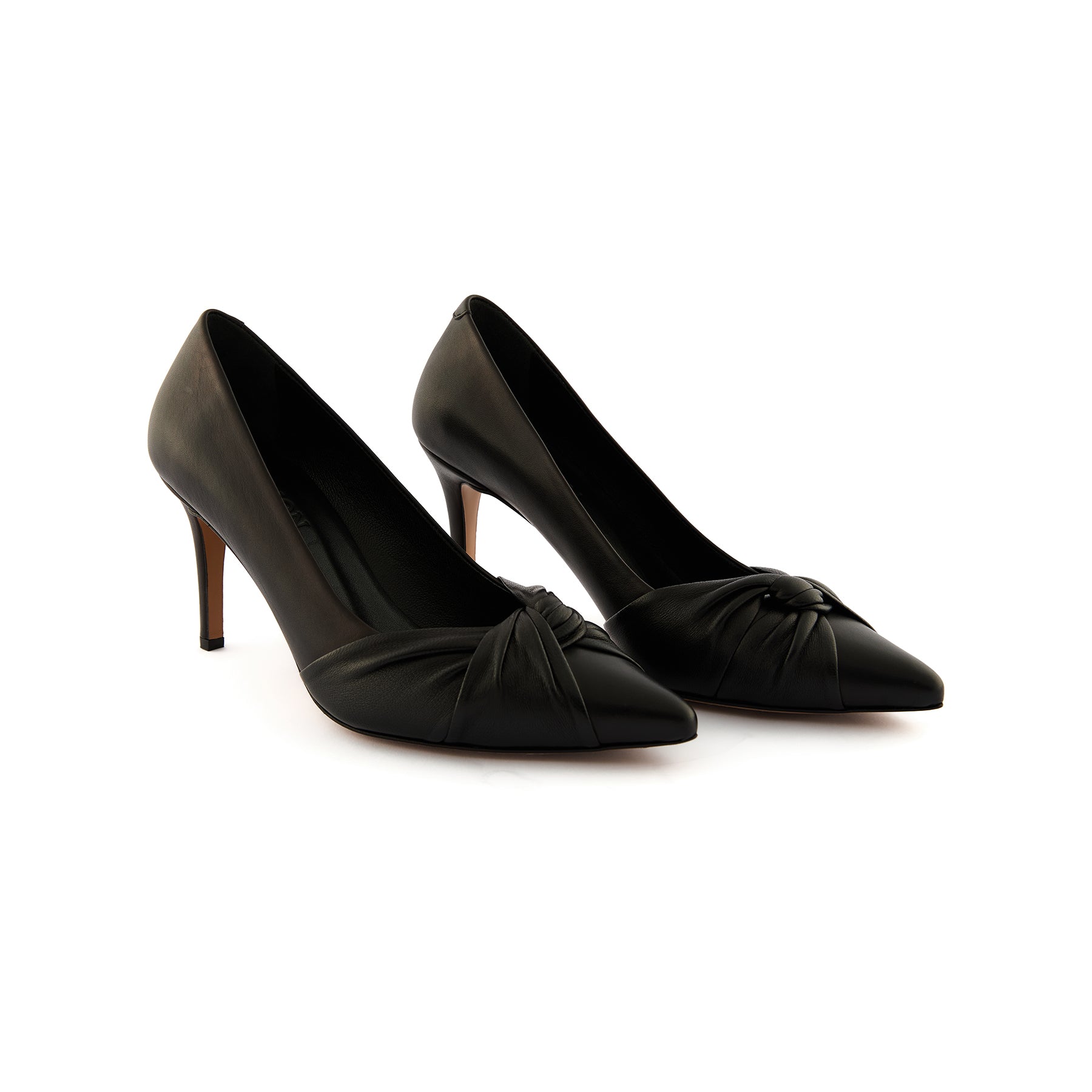 Women’s Black Pointed-Toe Bowtie Handmade Lambskin Leather Heels W1014