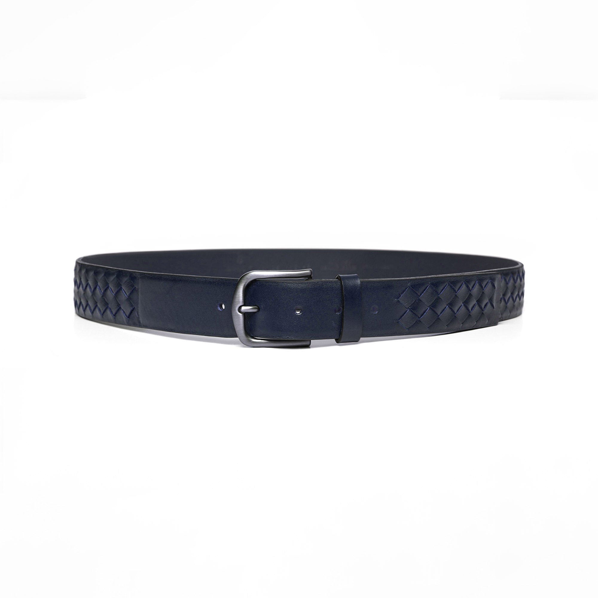 Men's Braided Calf Leather Handmade Navy Belt M106