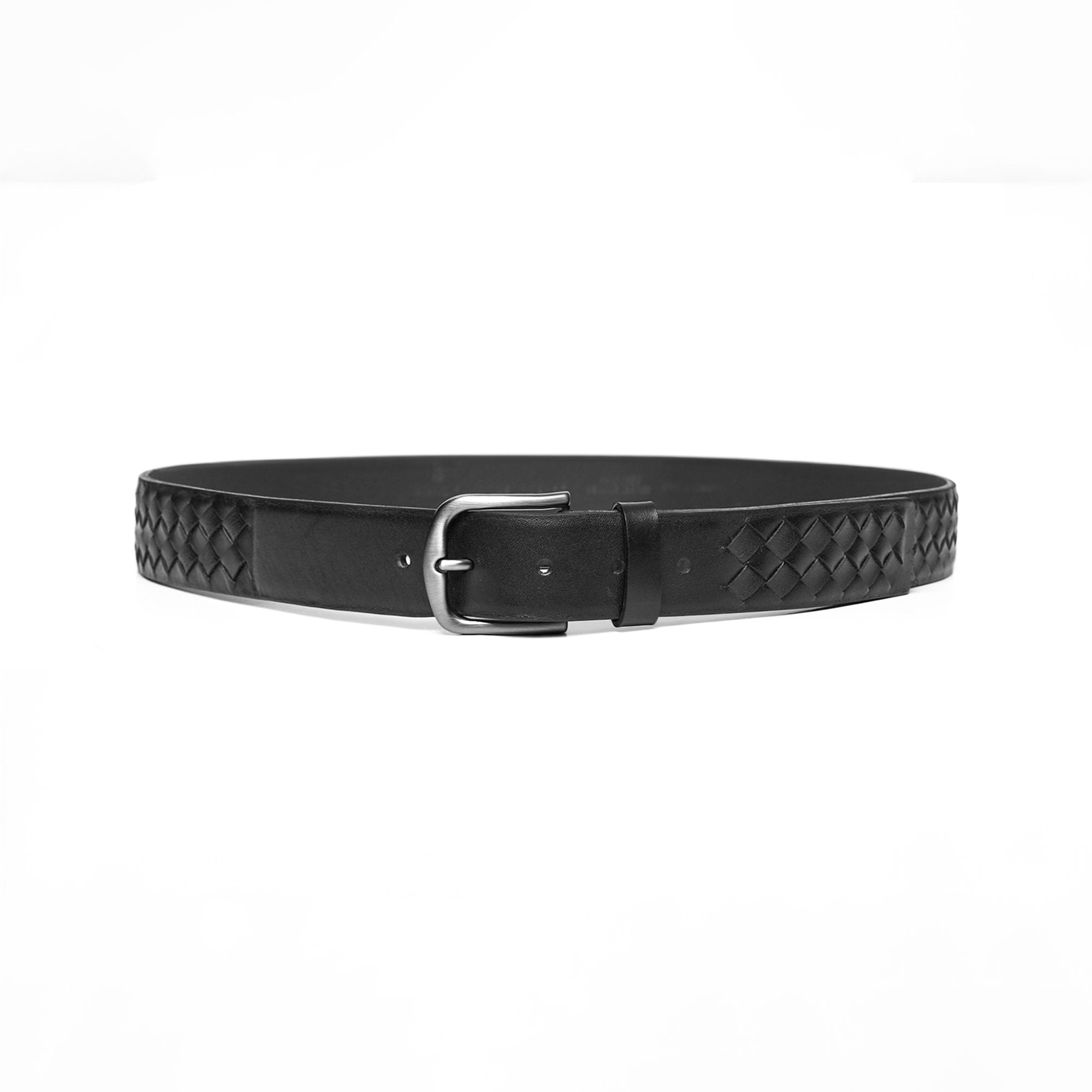 Men's Braided Calf Leather Handmade Black Belt M106