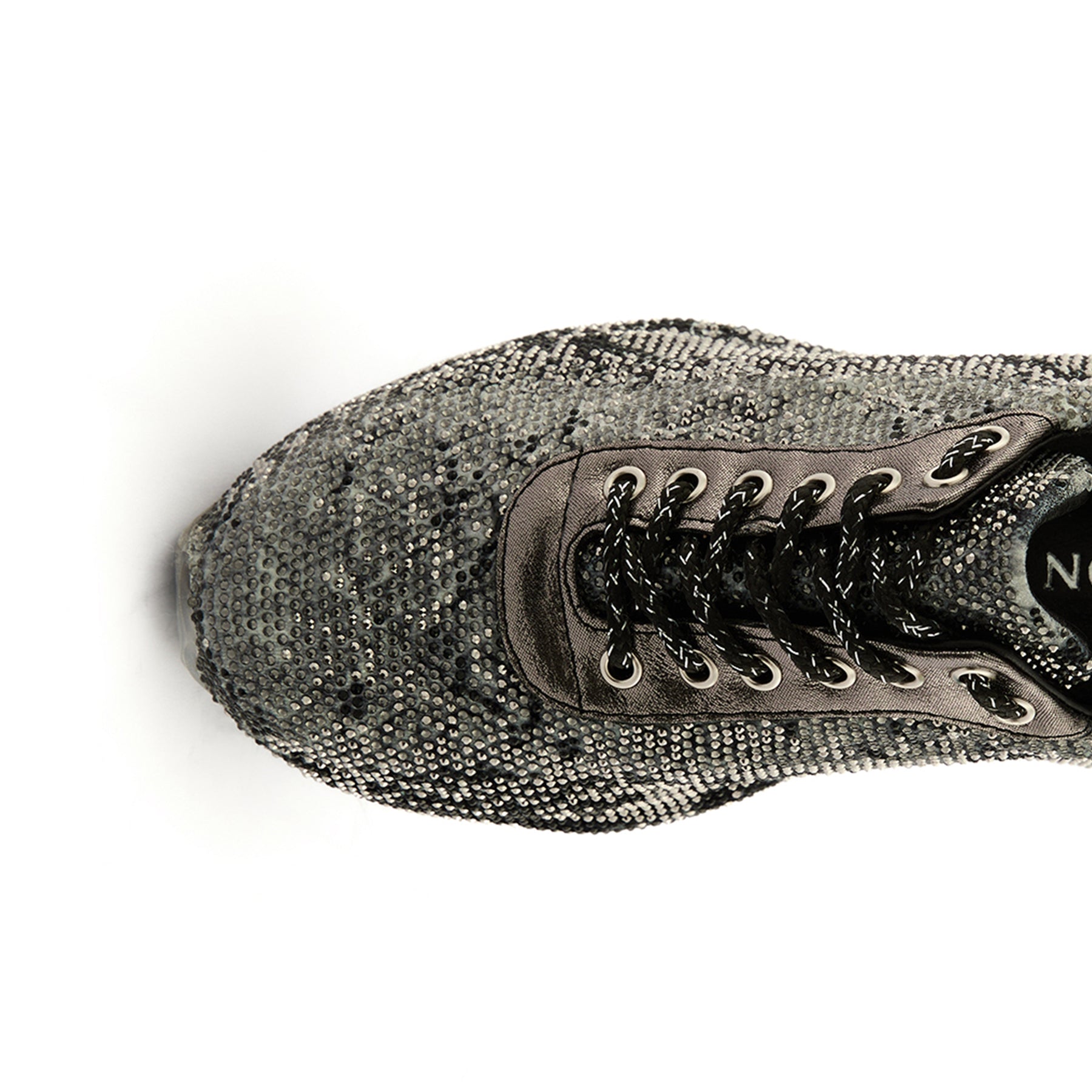 Women's Grey Crystal Embellished Calf Leather Handmade Sneakers W5031
